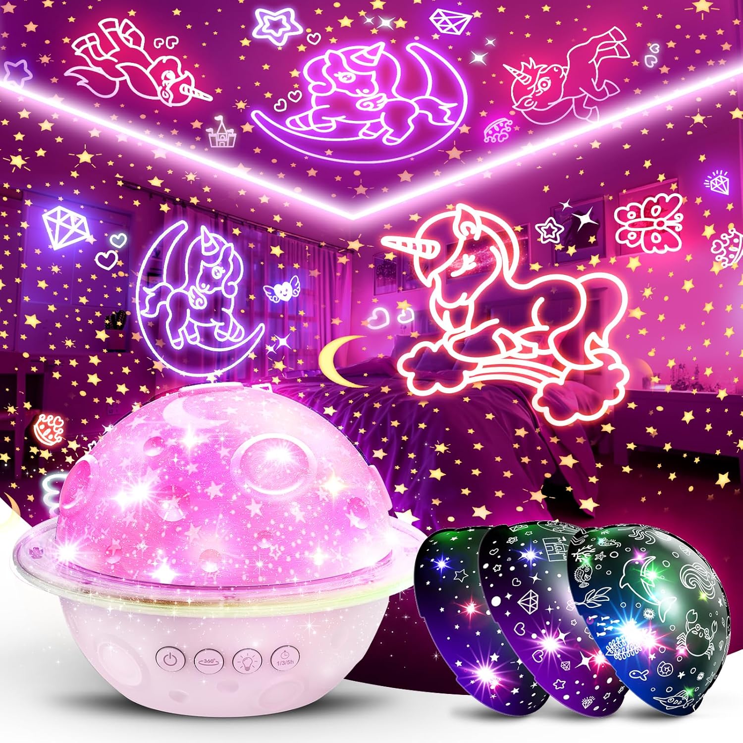 Wootoyz Unicorn Gifts for Girls, Night Light Projector Unicorn Toys for 1-10 Yea...