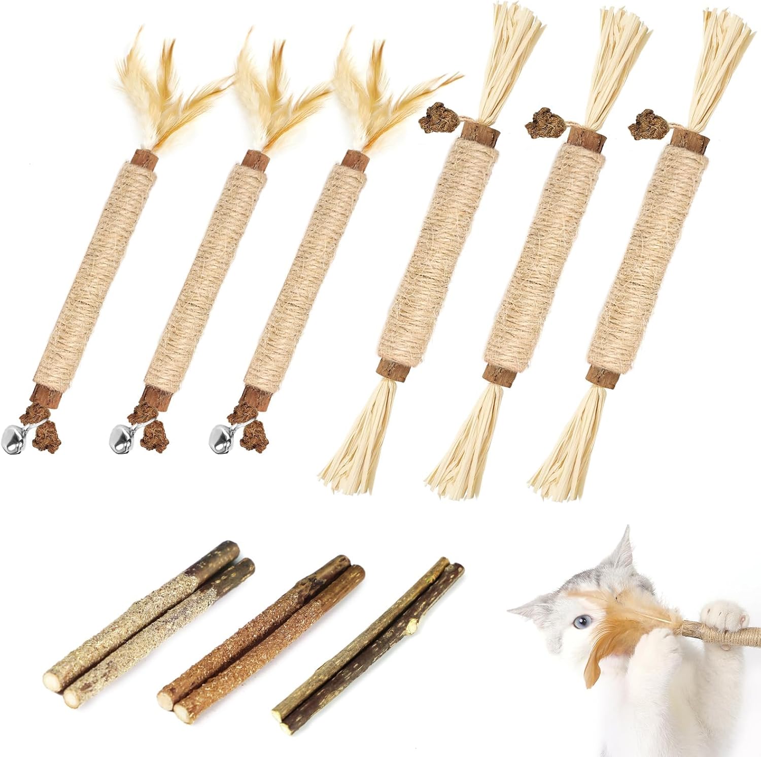 Nepfaivy Cat Toys Silvervine Sticks - 12 PCS Natural Cat Chew Sticks Toy for Ind...