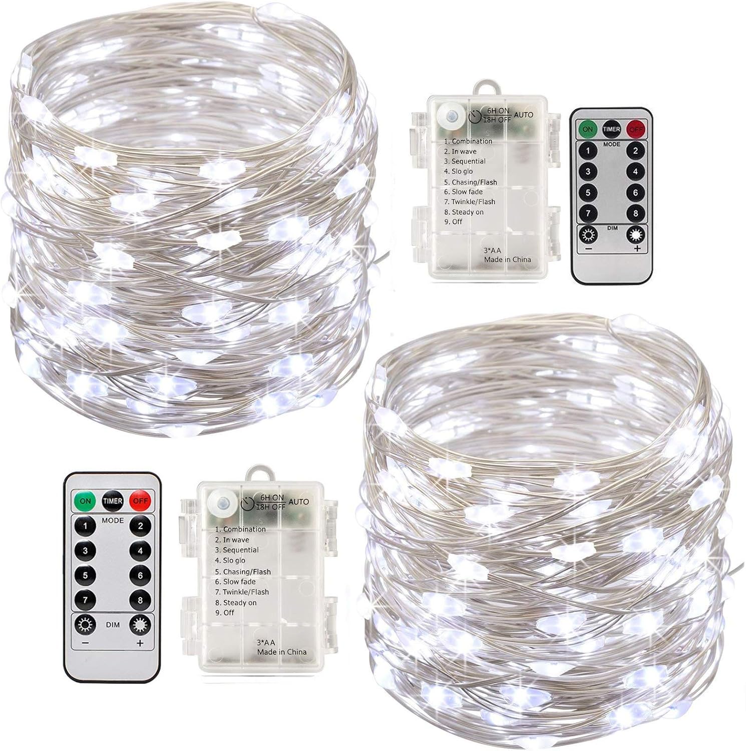 Tonskooners Led String Lights Battery Powered,[2 Pack] 100 LEDs 33ft Fairy Strin...