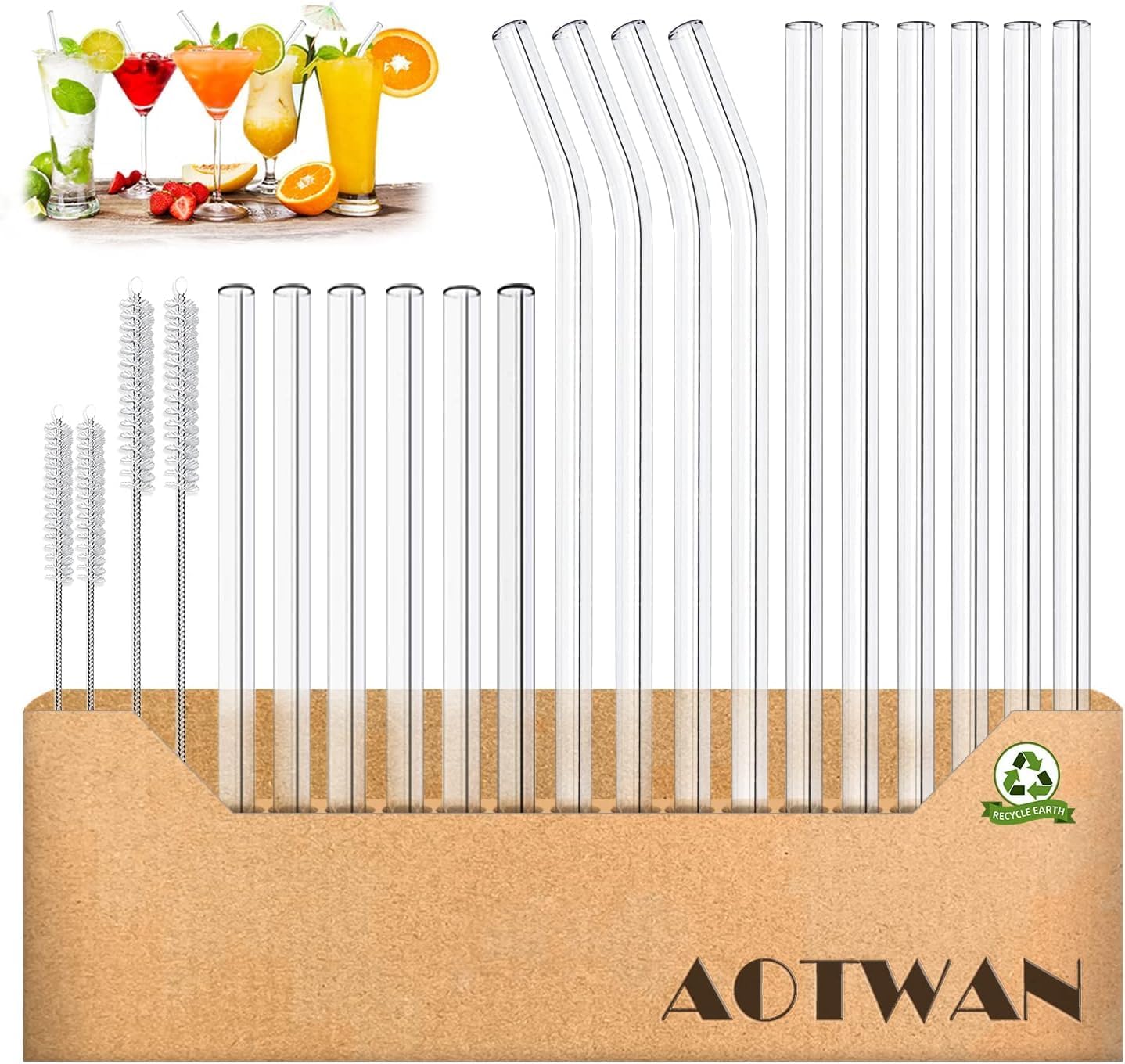 Glass Straws 20 Pack,Size 8.5''x10MM and 6''x10MM,Glass Straws Drinking,Eco Frie...
