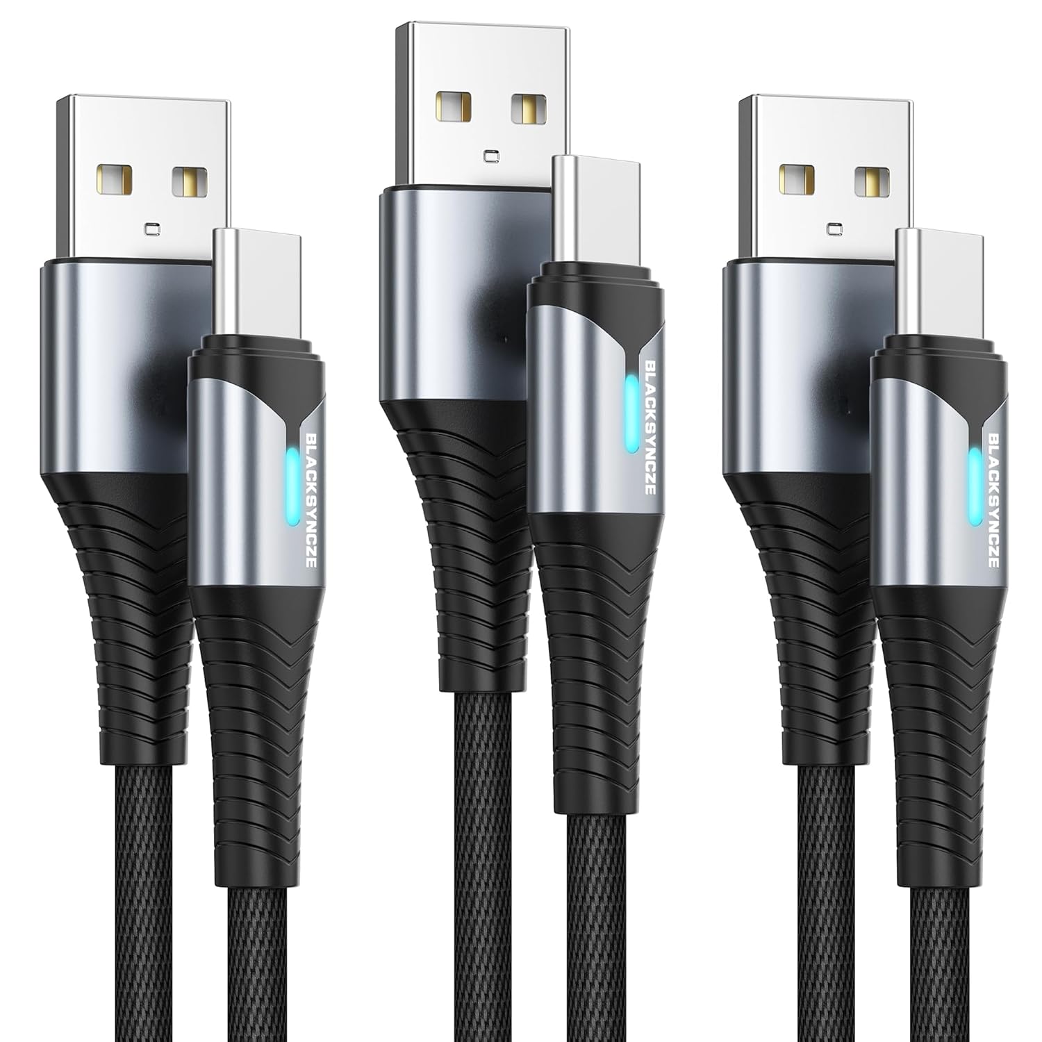 BLACKSYNCZE USB C Charger Cable, [3Pack/0.5M+2M+2M] 3.1A Type C Charger Cable Fa...