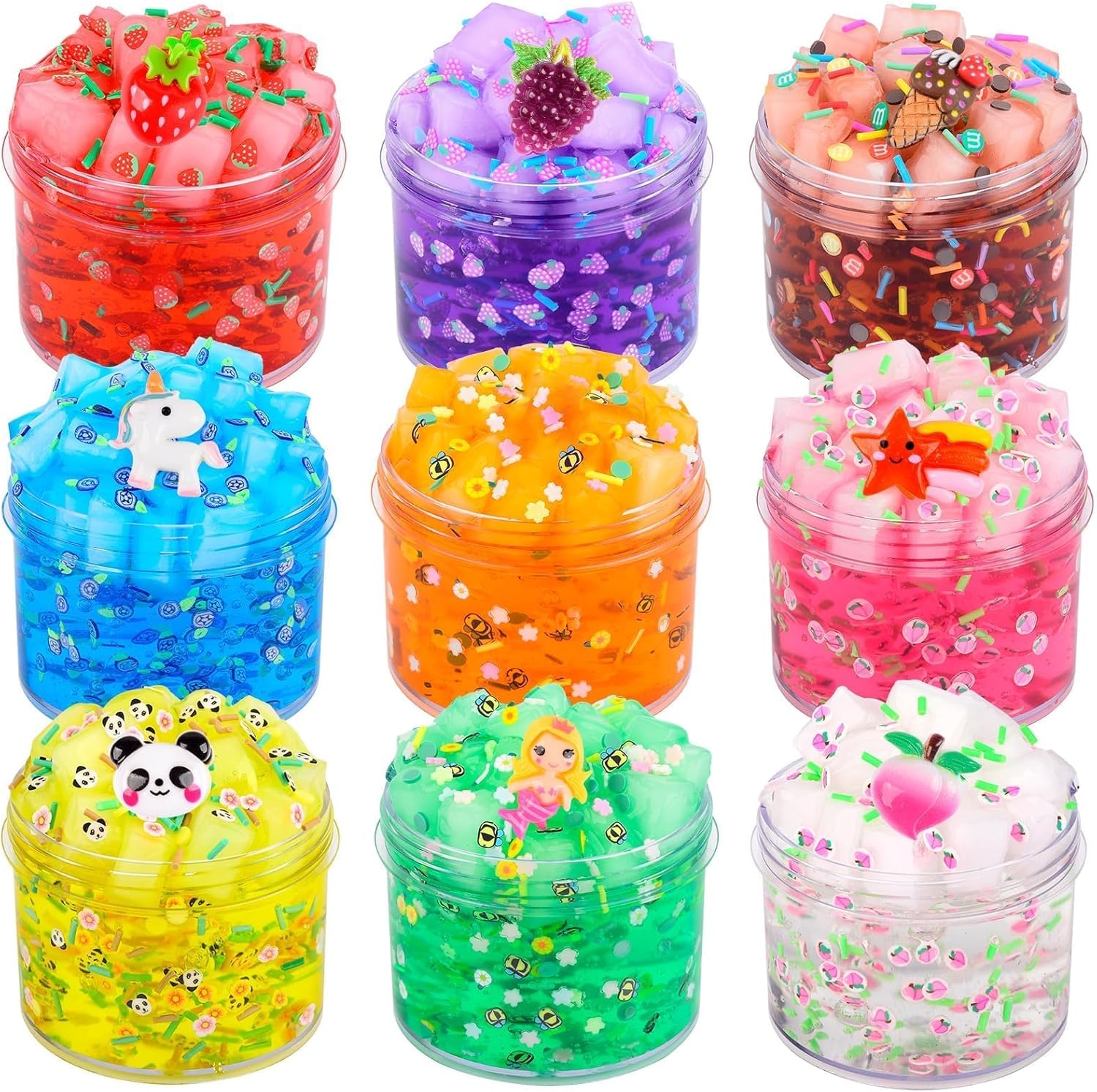 9 Pack Jelly Cube Fluffy Christmas Slime Kit Party Favor, Crunchy Clear Crystal...