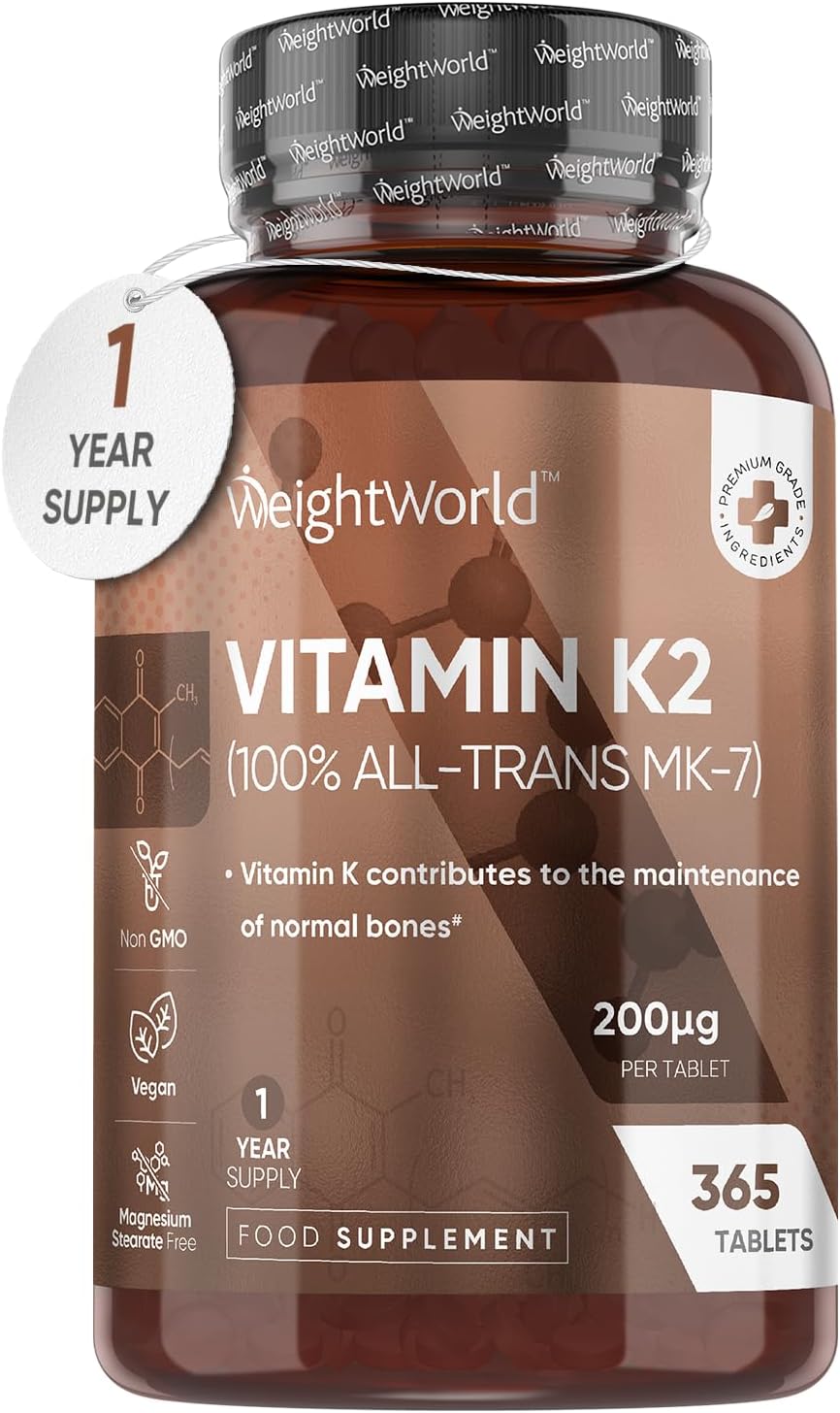 Vitamin K2 MK7 200mcg - 1 Year Supply - 365 Vegan K2 Vitamin Tablets (Not Vitami...