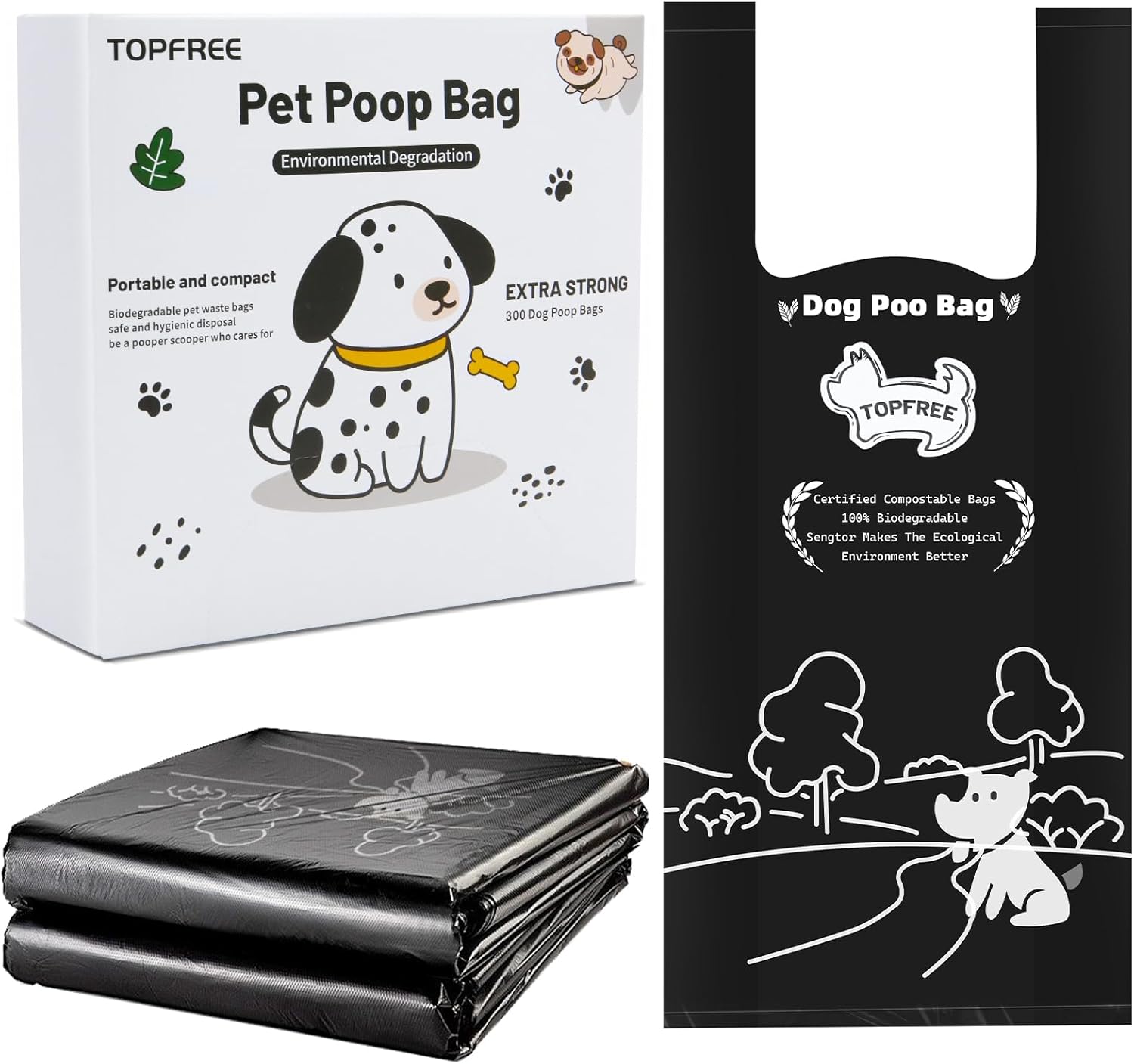 Topfree Poo Bags for Dog Waste,300 Dog Poo Bags, Environmentally Friendly, Extra...