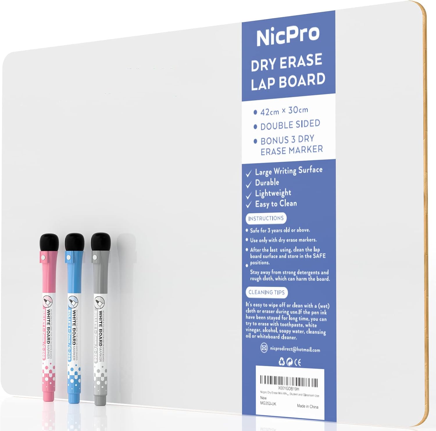 Nicpro Dry Erase Mini Whiteboard A3, 30 x 42 cm Do...