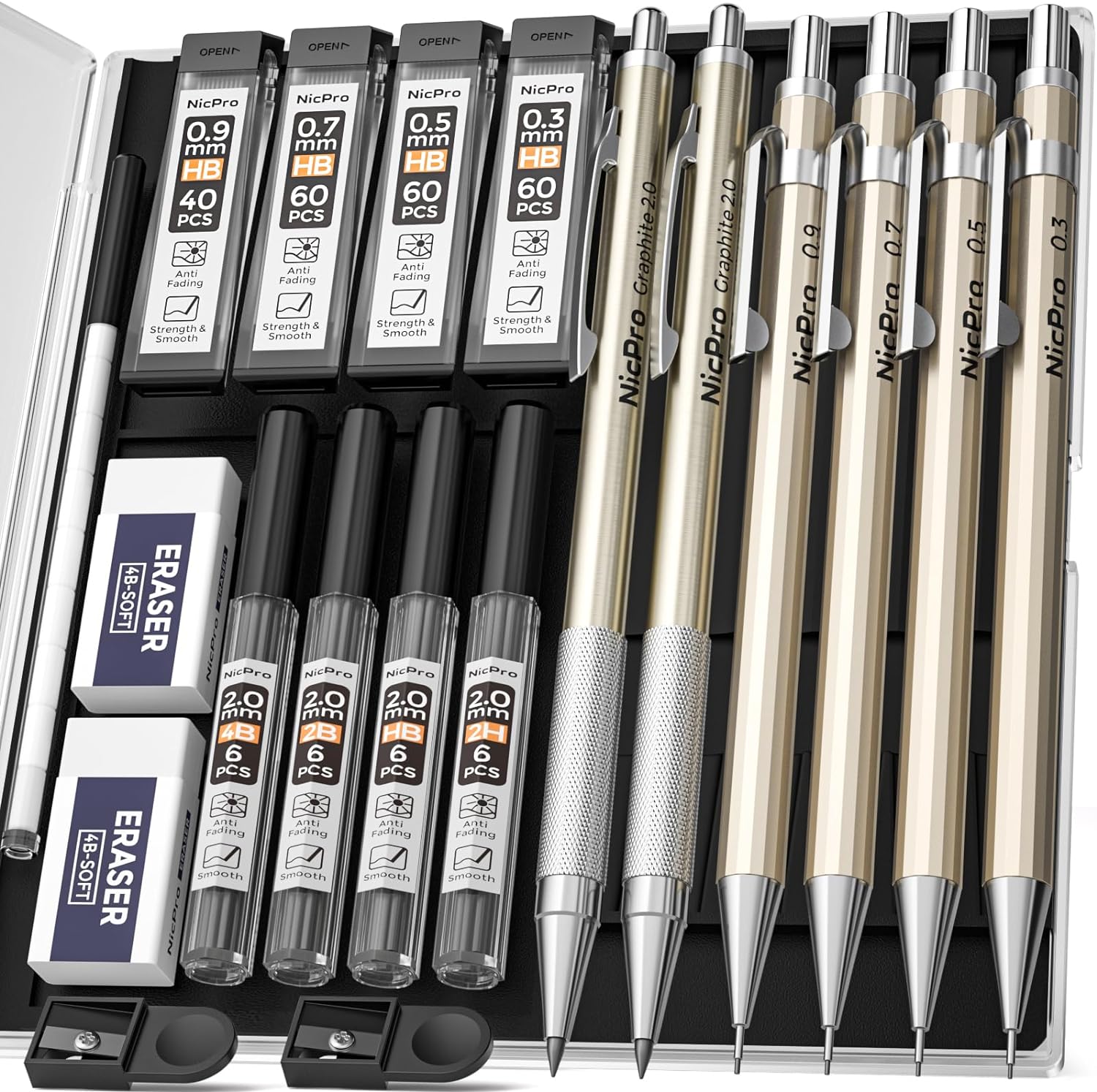 Nicpro 6PCS Metal Mechanical Pencils Set, Propelling Drafting Pencil 0.3 & 0.5 &...