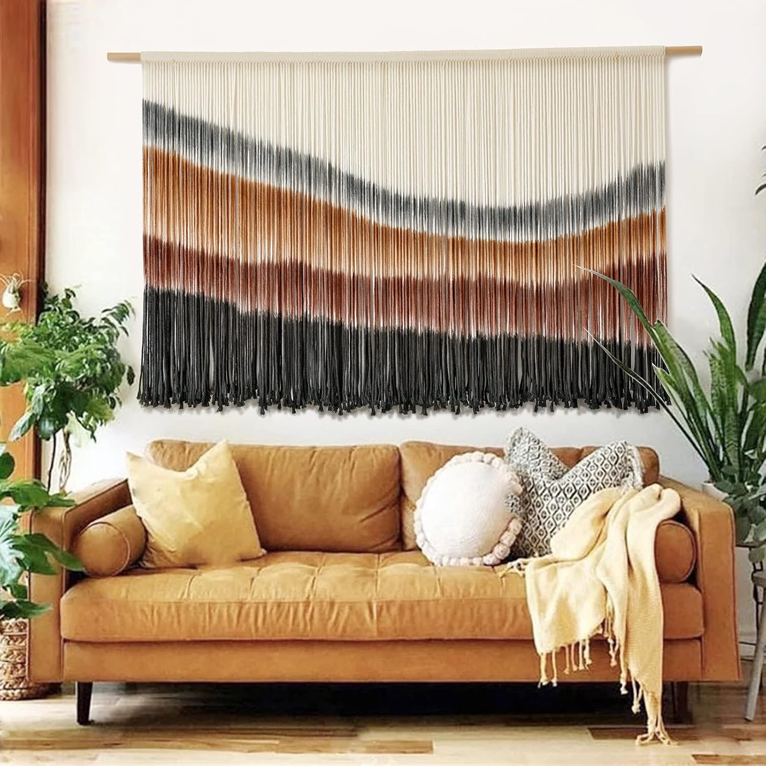 Flber Macrame Wall Hanging Macrame Wall Decor Large-Scale Tie-Dye Tapestry Livin...