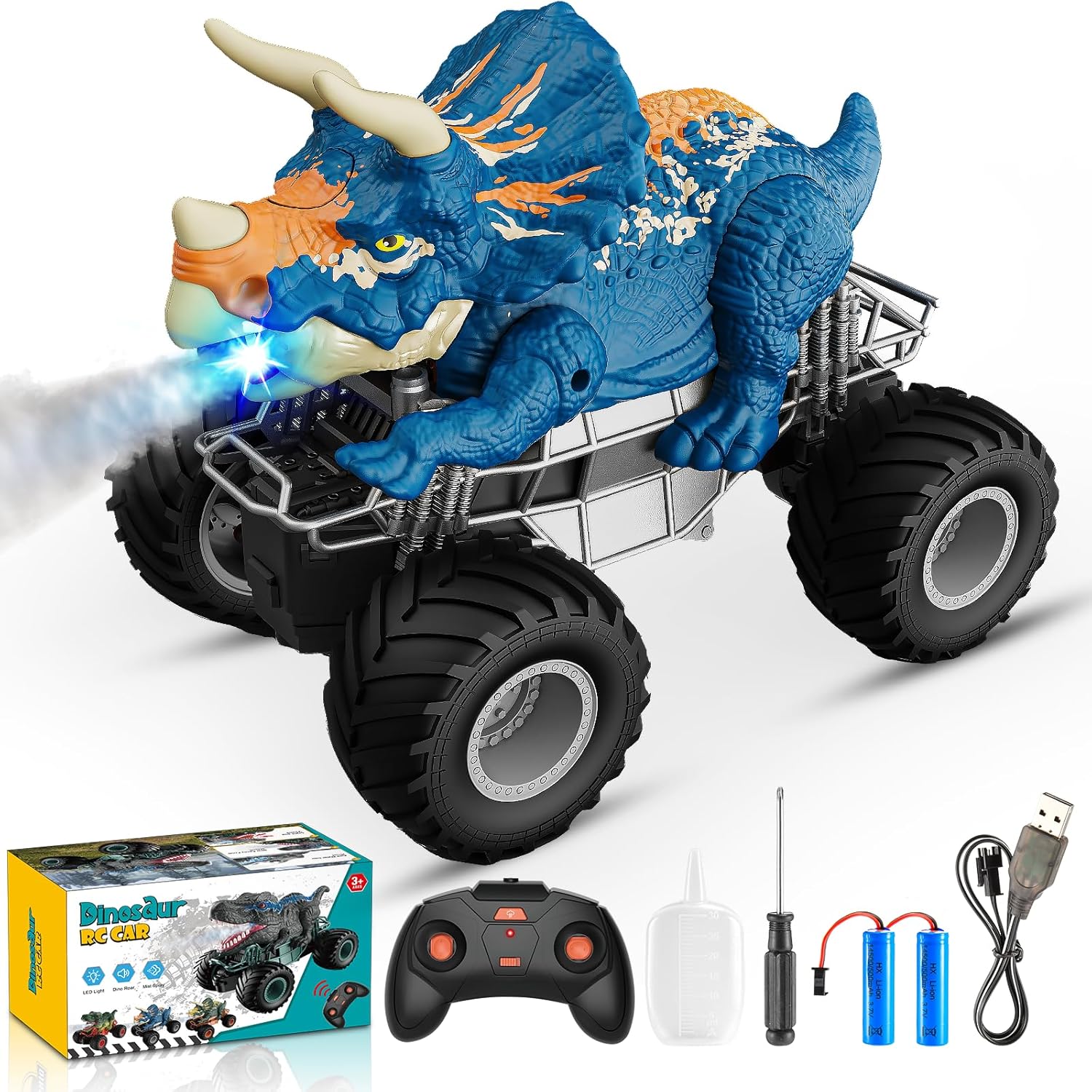HappyGoLucky Dinosaur Remote Control Cars for Kids, 1:16 Scale 2.4GHz Monster Tr...