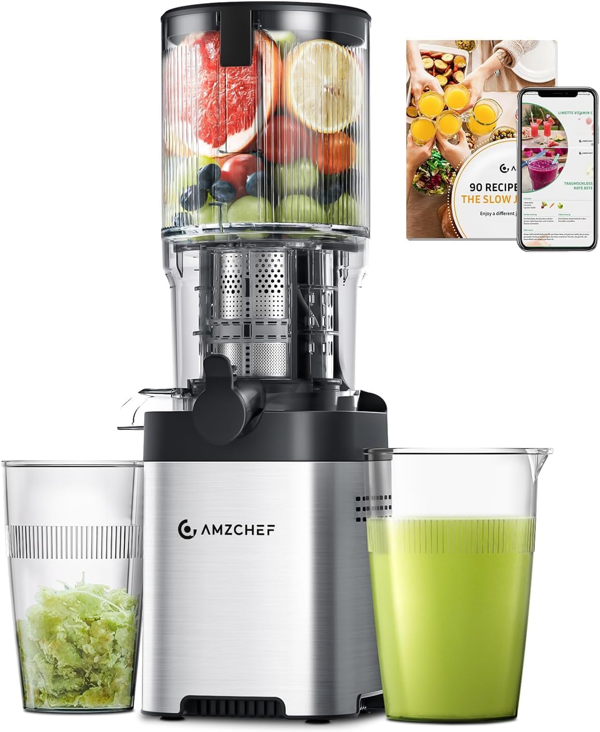 AMZCHEF Cold Press Juicer, Juicer Machines - 5.2" Large Feed Chute for Whole Fru...
