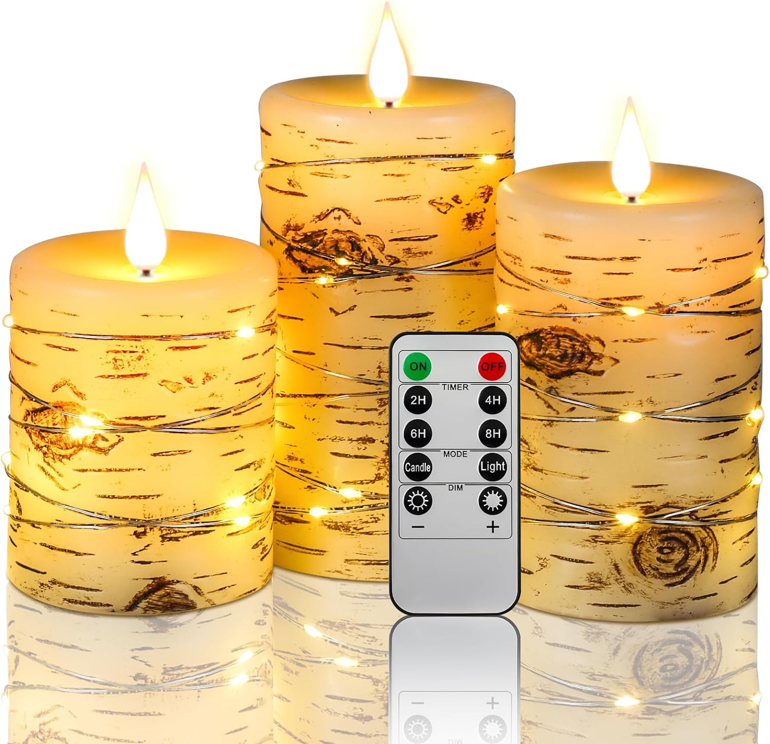 Candle Lights Birch Bark Effect Recessed Light String Candle Set of 3(10cm .5cm...