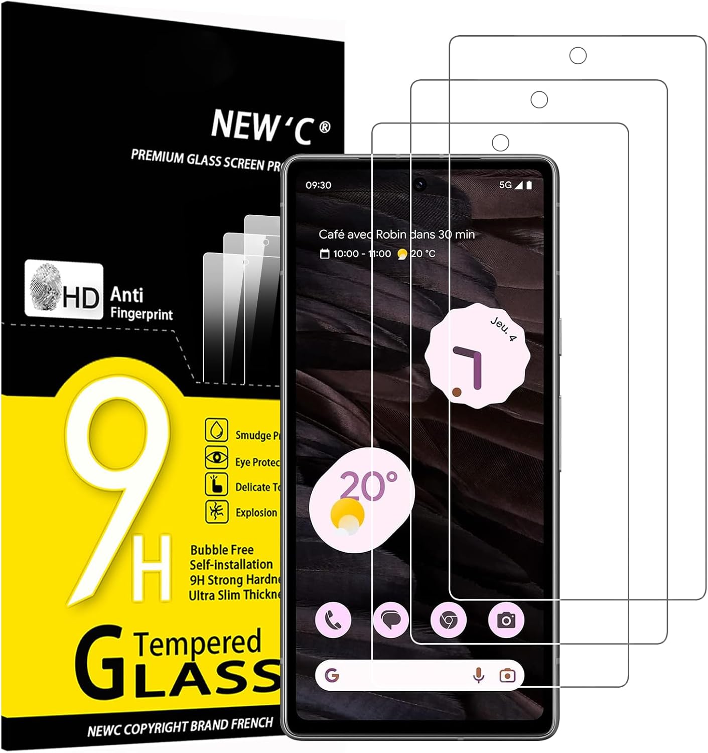 NEW'C 3 Pack Designed for Google Pixel 7a Screen Protector Tempered Glass, Bubbl...