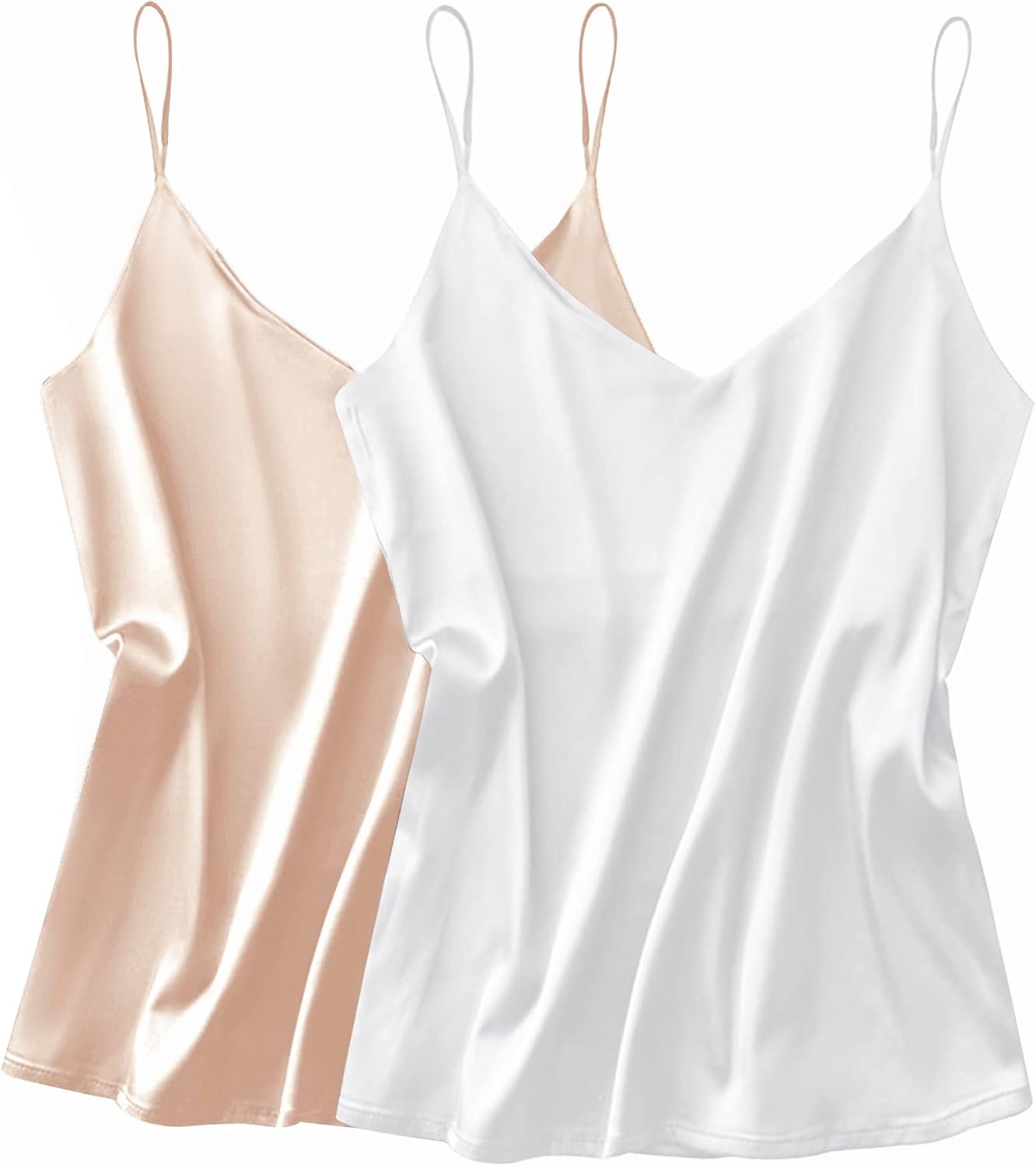 Ekouaer Womens Satin Tank Tops 2 Pack Silky Camisole V Neck Spaghetti Strap Blou...