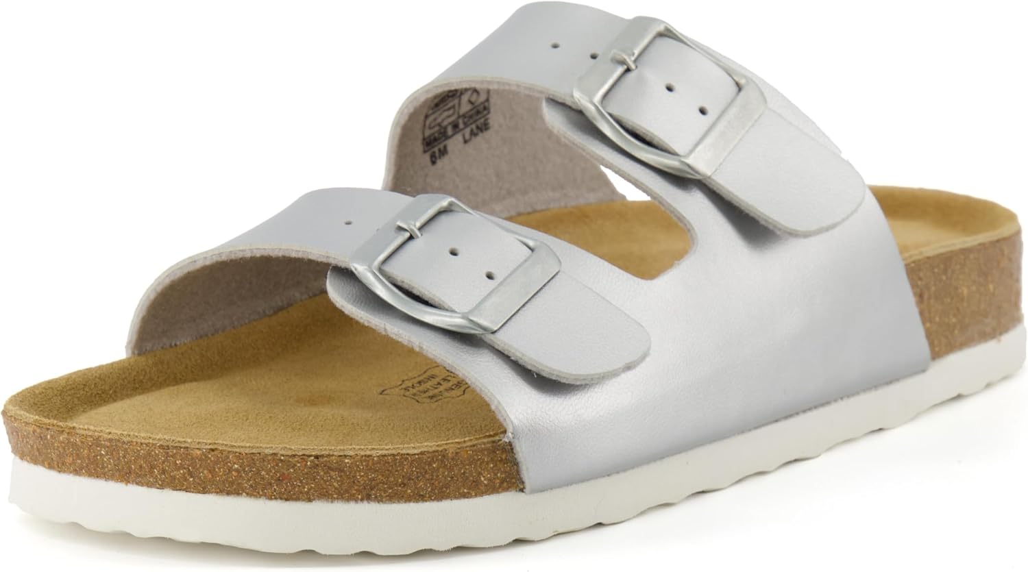 CUSHIONAIRE Women's Lane Cork Footbed Sandal With +Comfort 7 Wide Silver