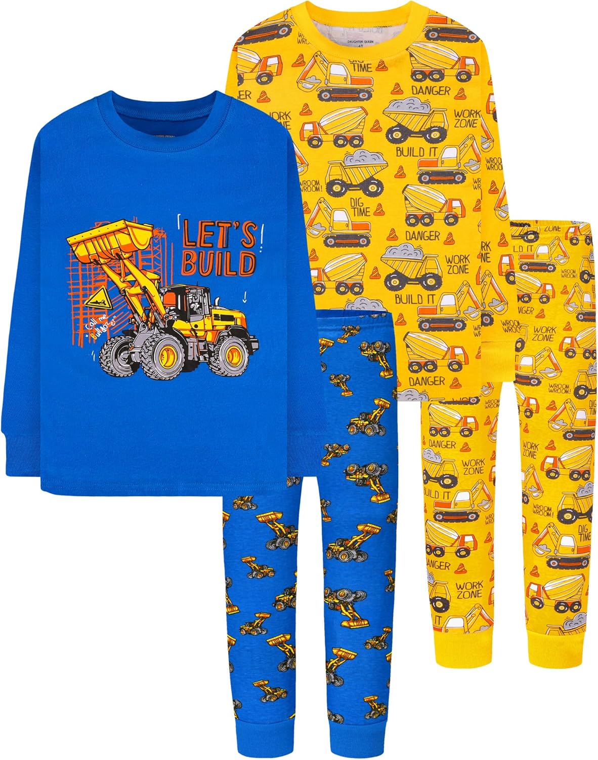 DAUGHTER QUEEN Boys Long Sleeve Pajamas Size 18Months-12Years 4T 4pcs-blue/Yello...