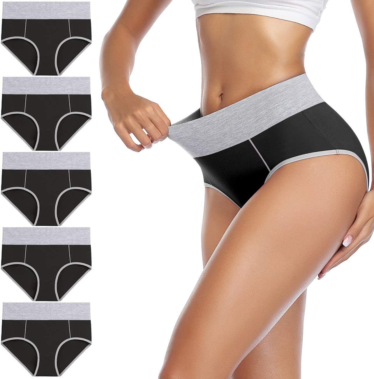 wirarpa Women's Cotton Underwear High Waist Stretch Briefs Soft Underpants Ladie...
