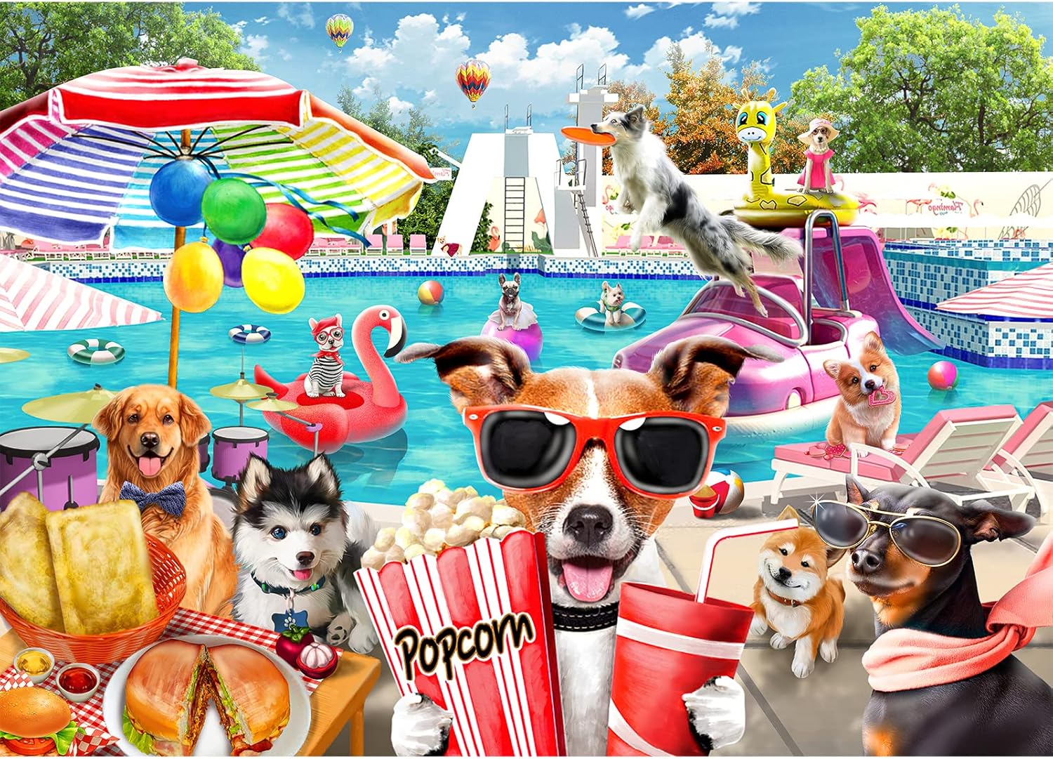 HUADADA Jigsaw Puzzles for Adults 1000 Pieces, Dogs Pool Party Interlock Perfect...