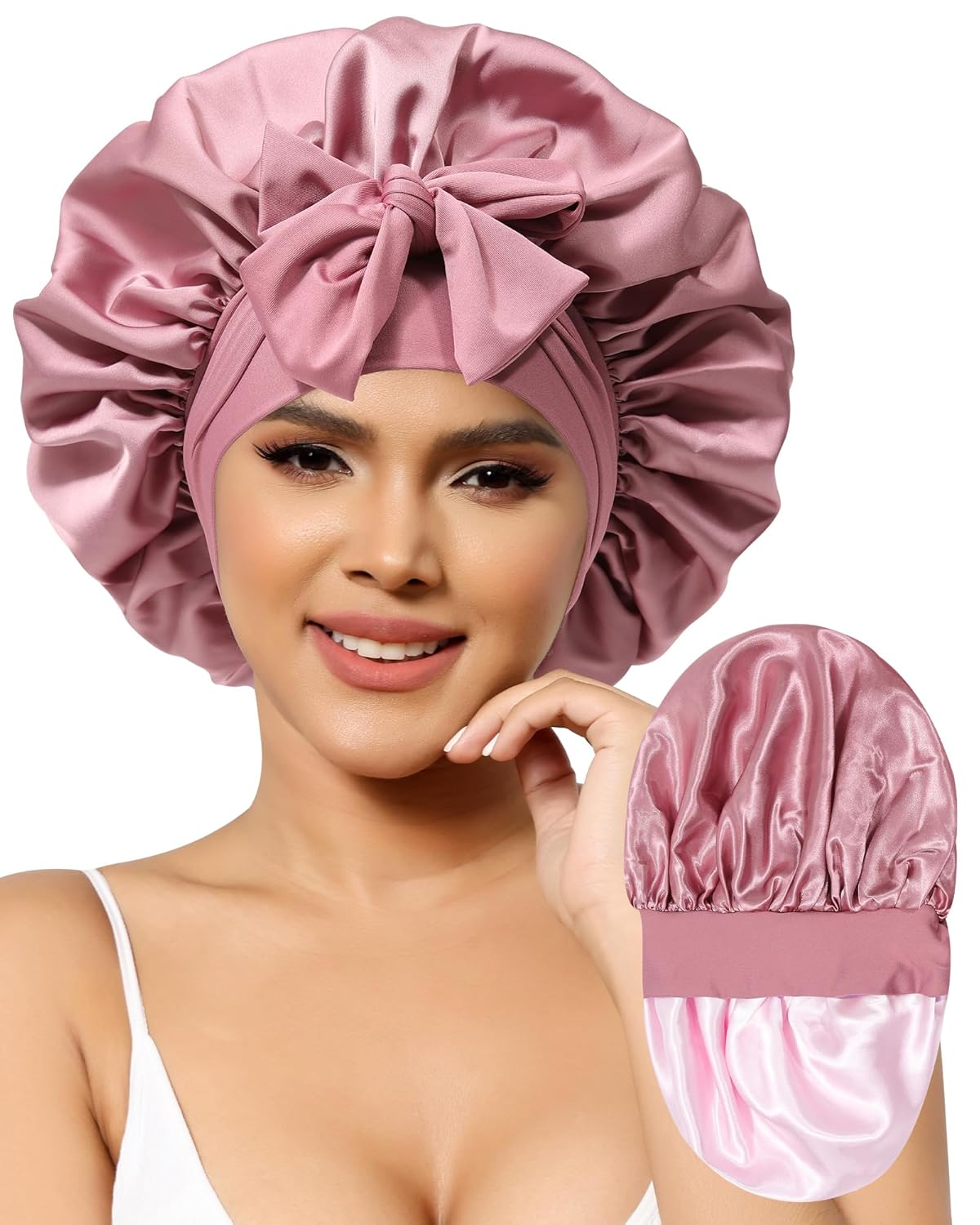 Satin Bonnet for Women Silk Bonnets for Sleeping Curly Hair Bonnet with Elastic...