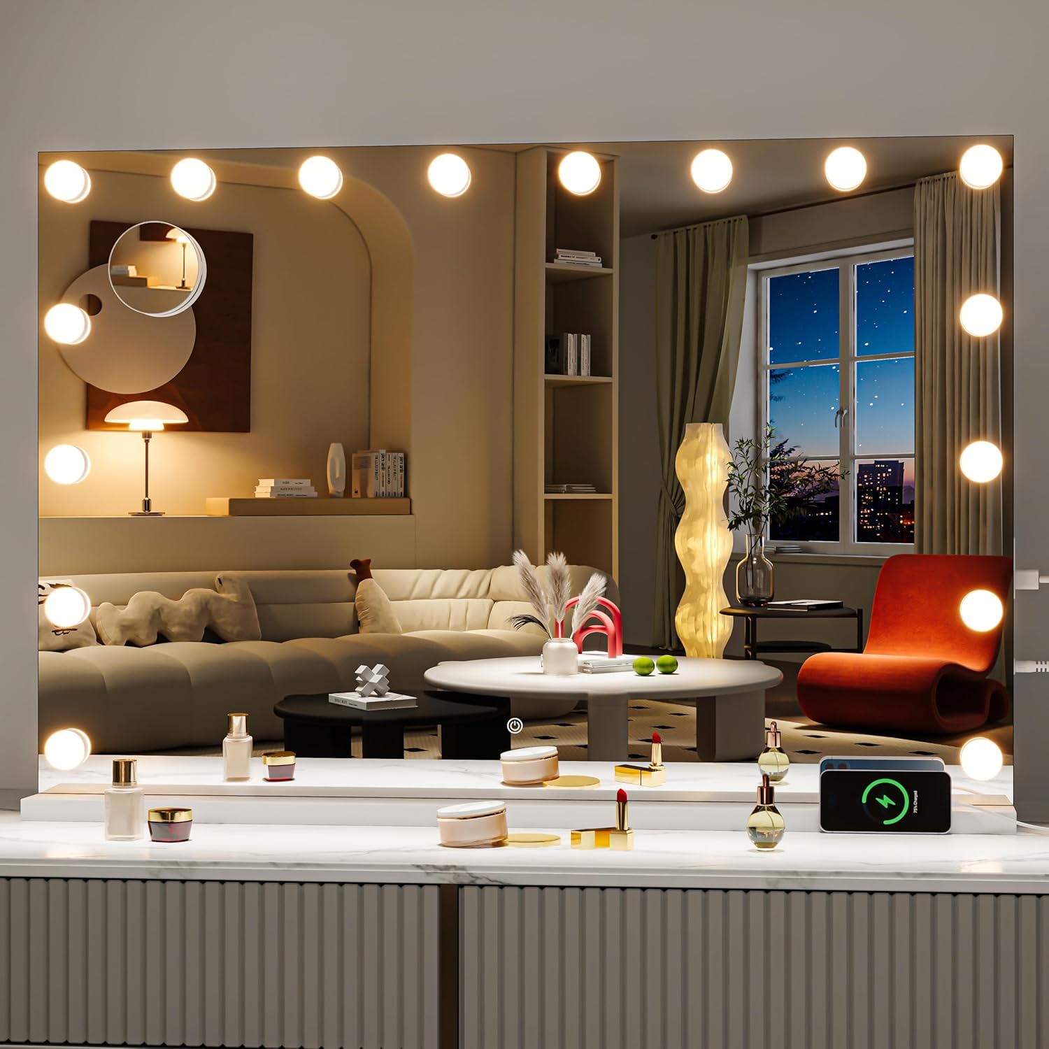 Hasipu Hollywood Vanity Mirror with Lights, 35" x 24" Makeup Mirror with 16 Dimm...