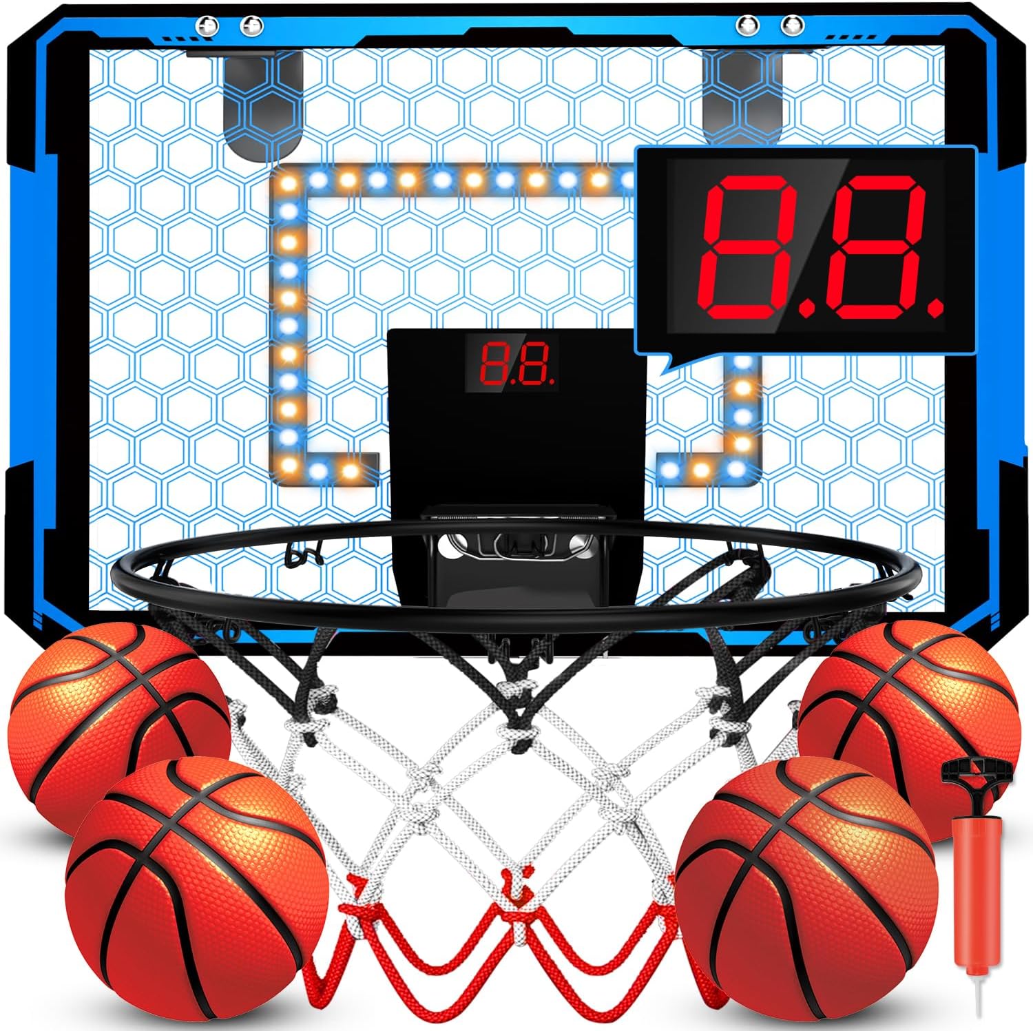 Indoor Basketball Hoop for Kids, LED Light Mini Basketball Hoop, Over The Door B...