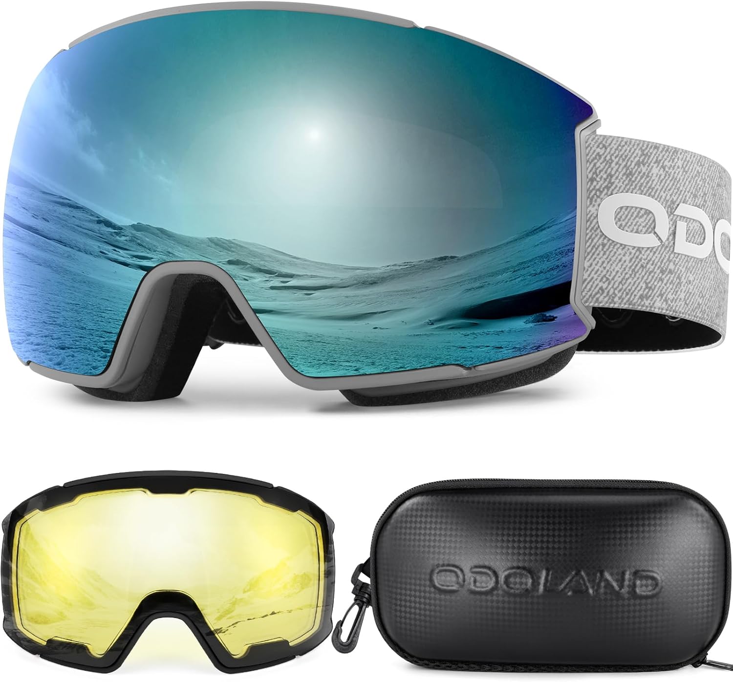 Odoland Magnetic Interchangeable Ski Goggles Set with 2 Lens, Anti-Fog UV Protec...