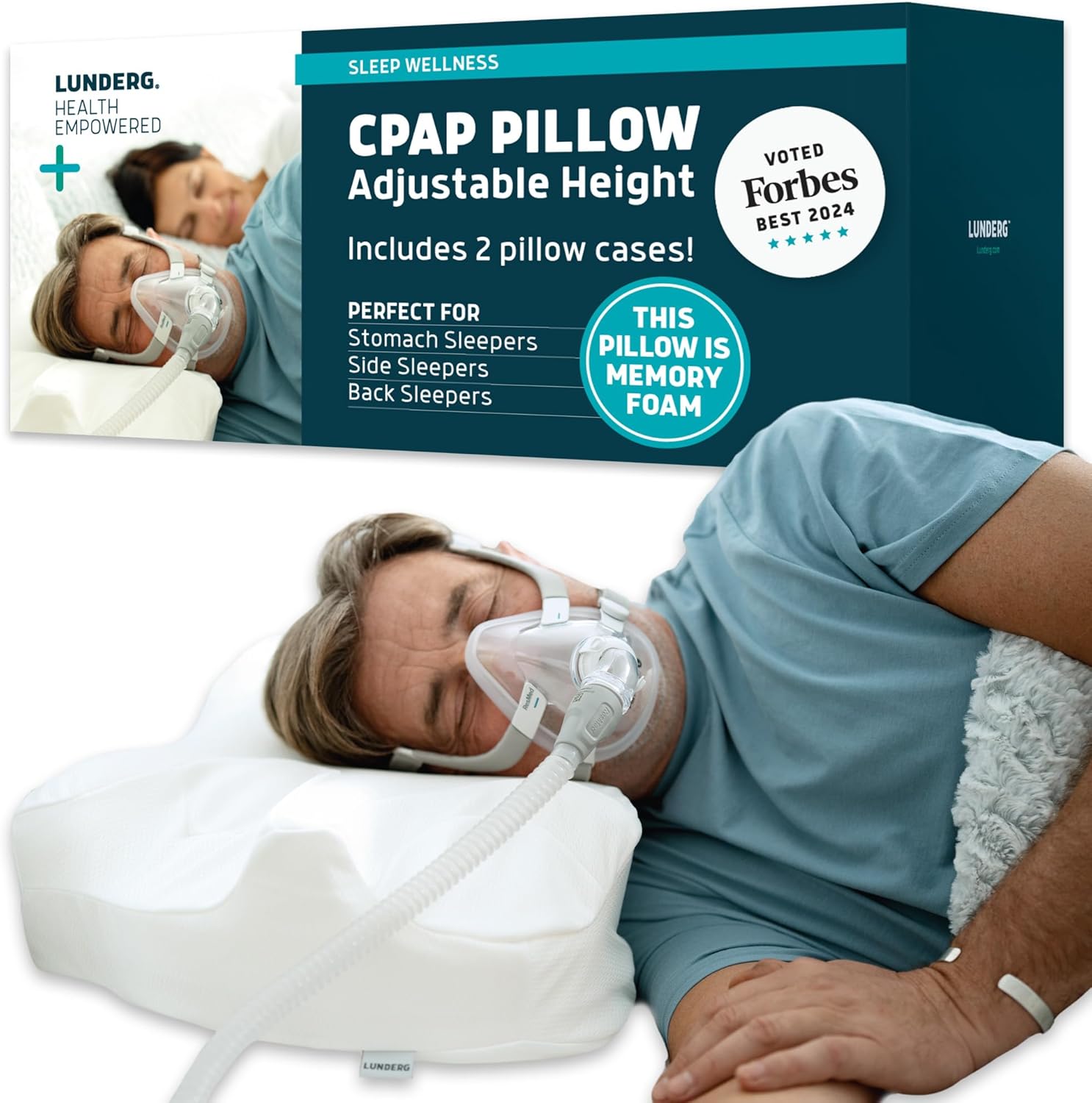 Lunderg CPAP Pillow for Side Sleepers - Includes 2...