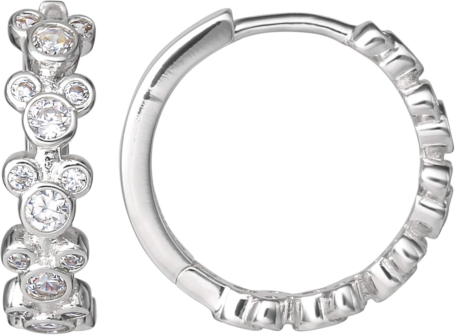 Disney Mickey Mouse Endless Hoop Earrings for Women Official License, Silver Fla...