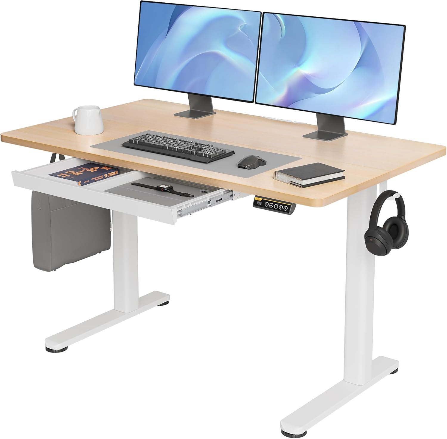 Standing Desk with Drawers, Stand Up Electric Standing Desk Adjustable Height, S...