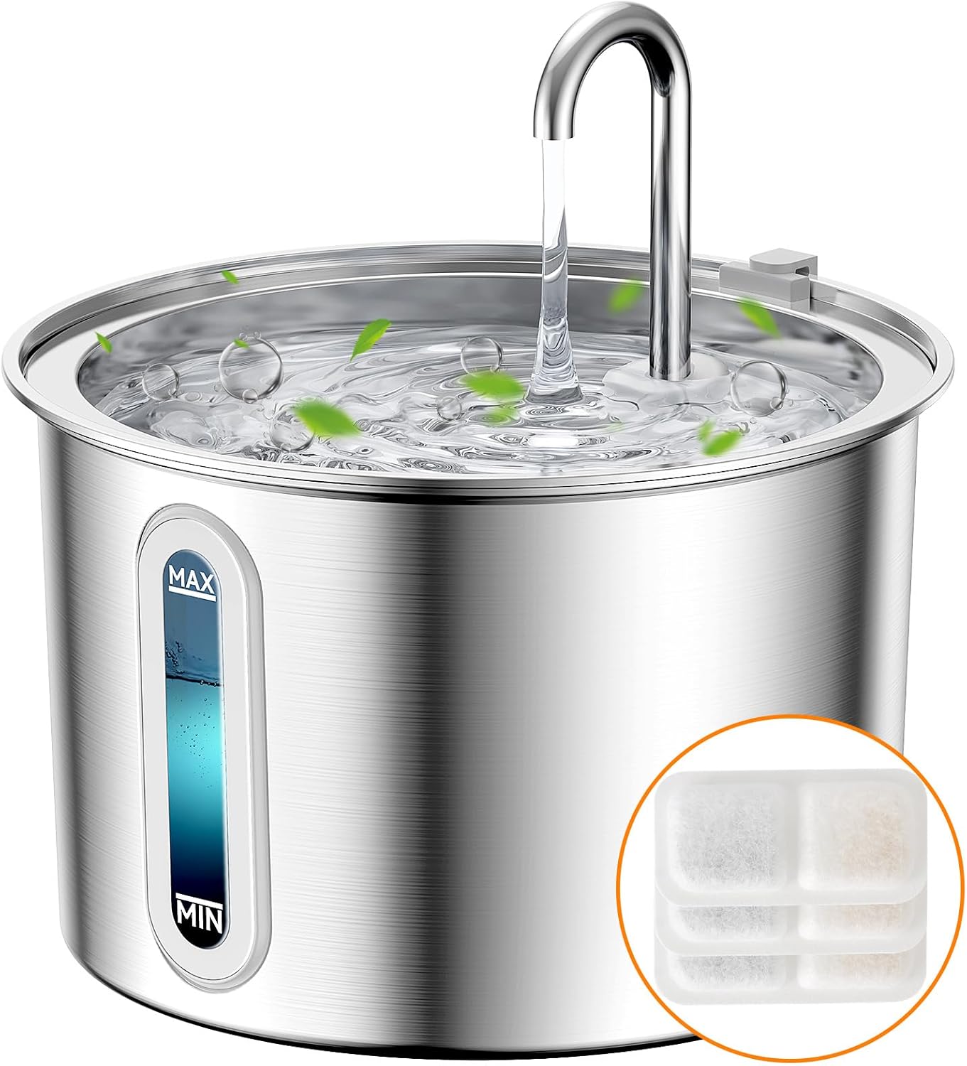 oneisall Cat Water Fountain for Drinking,2L Stainless Steel Cat Drinking Fountai...