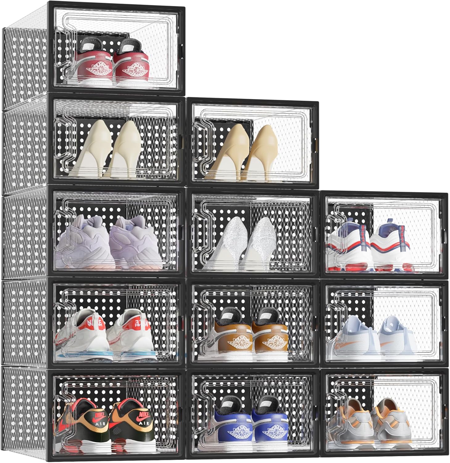 HOMIDEC Shoe Storage Box,12 pcs Stackable Shoe Boxes Clear Plastic Shoe Organize...
