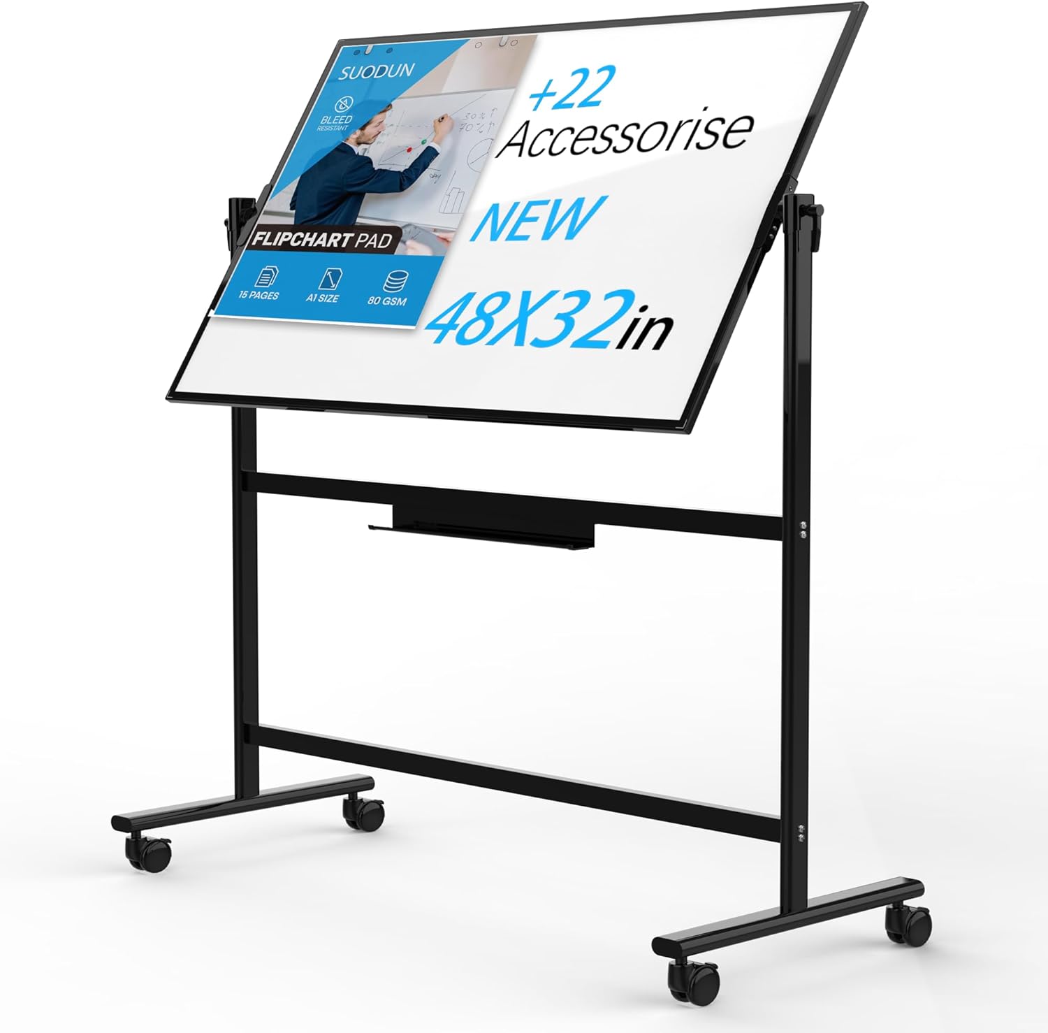 Rolling White Board,Dry Erase Board on Wheels,Rolling Whiteboard with Angle Adju...