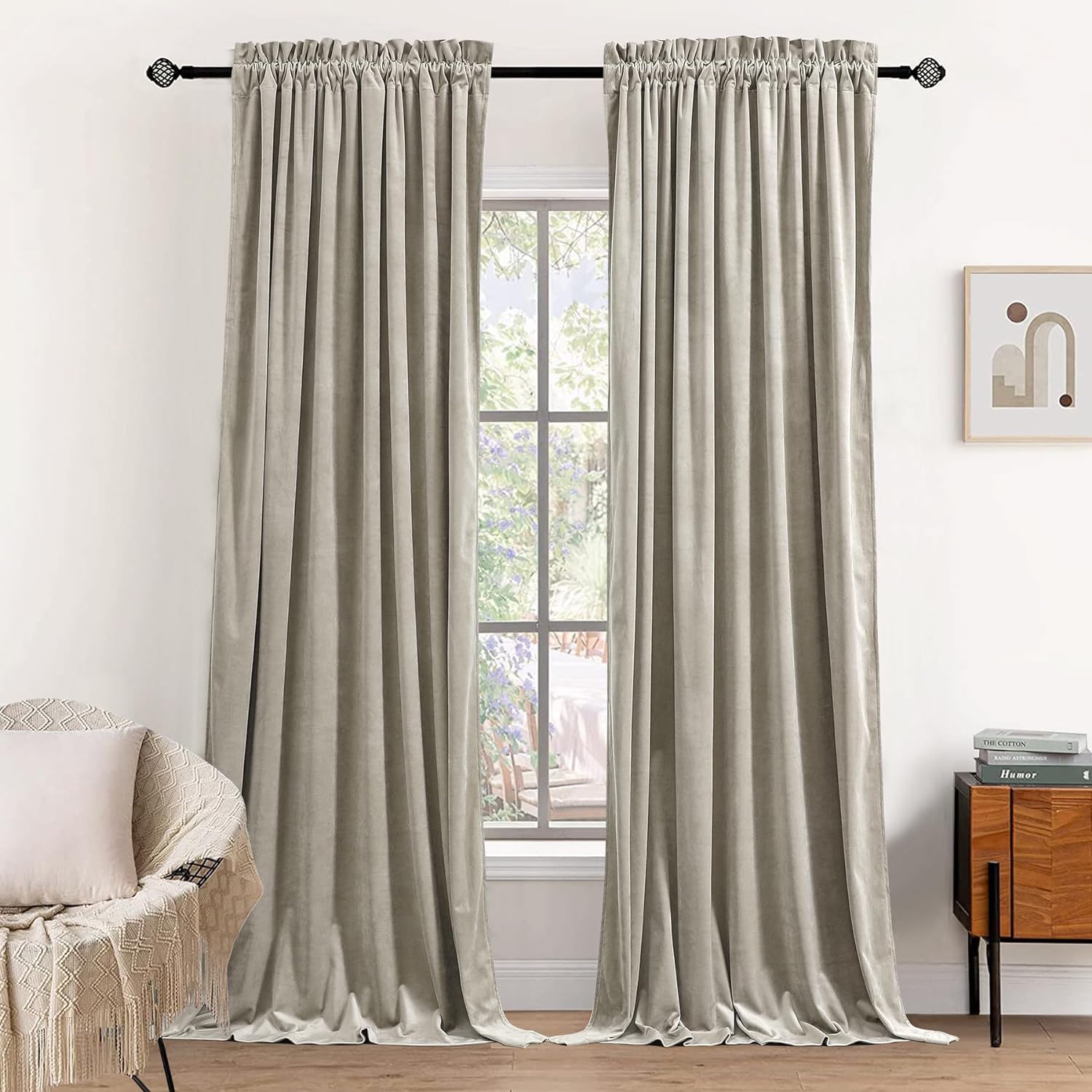 Dchola Beige Velvet Curtains for Bedroom Window, Super Soft Vintage Luxury Heavy...
