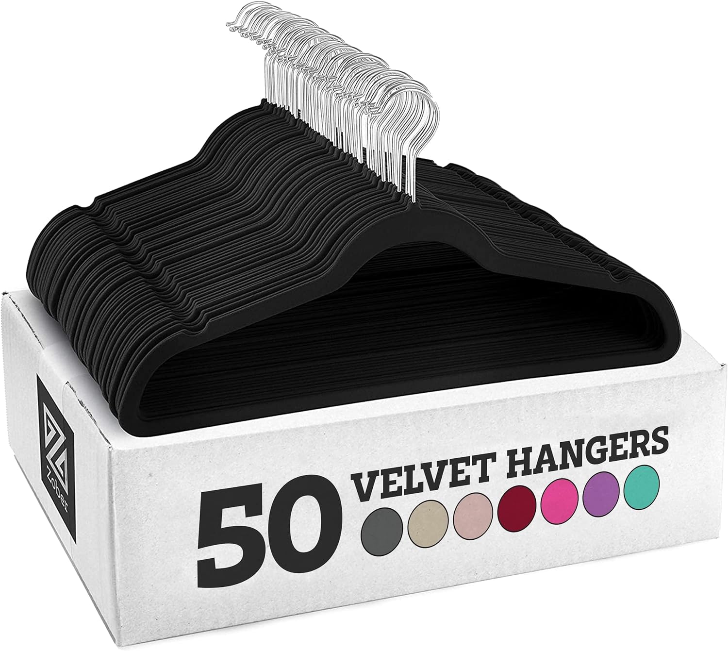 Zober Velvet Hangers 50 Pack - Heavy Duty Black Hangers for Coats, Pants & Dress...