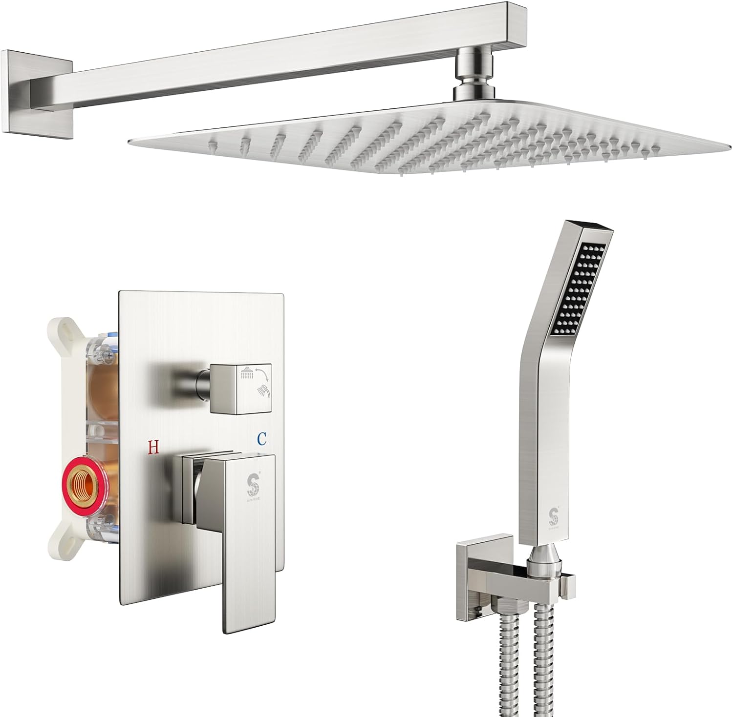 SR SUN RISE 12 Inches Bathroom Luxury Rain Mixer Shower Combo Set Wall Mounted R...