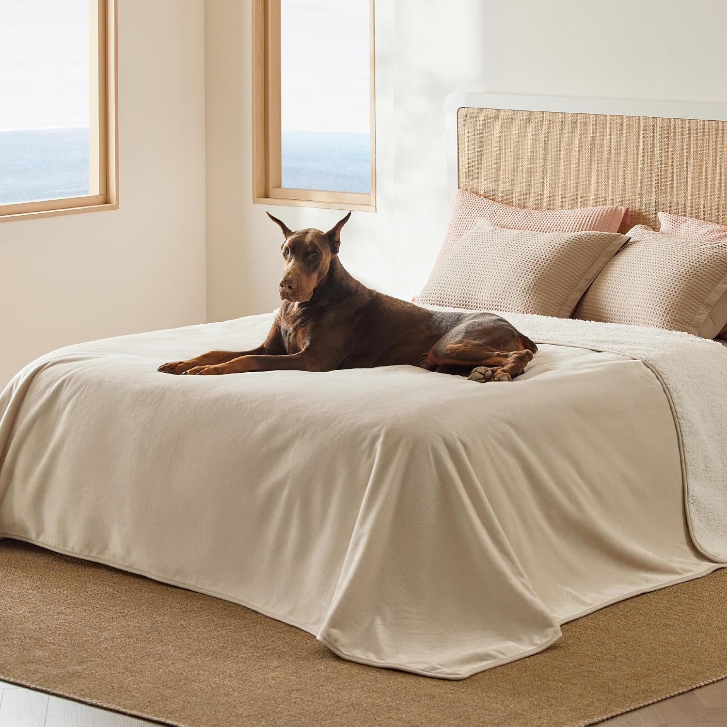 Bedsure Waterproof Blanket for Bed - Sherpa Fleece Waterproof Dog Blankets for L...