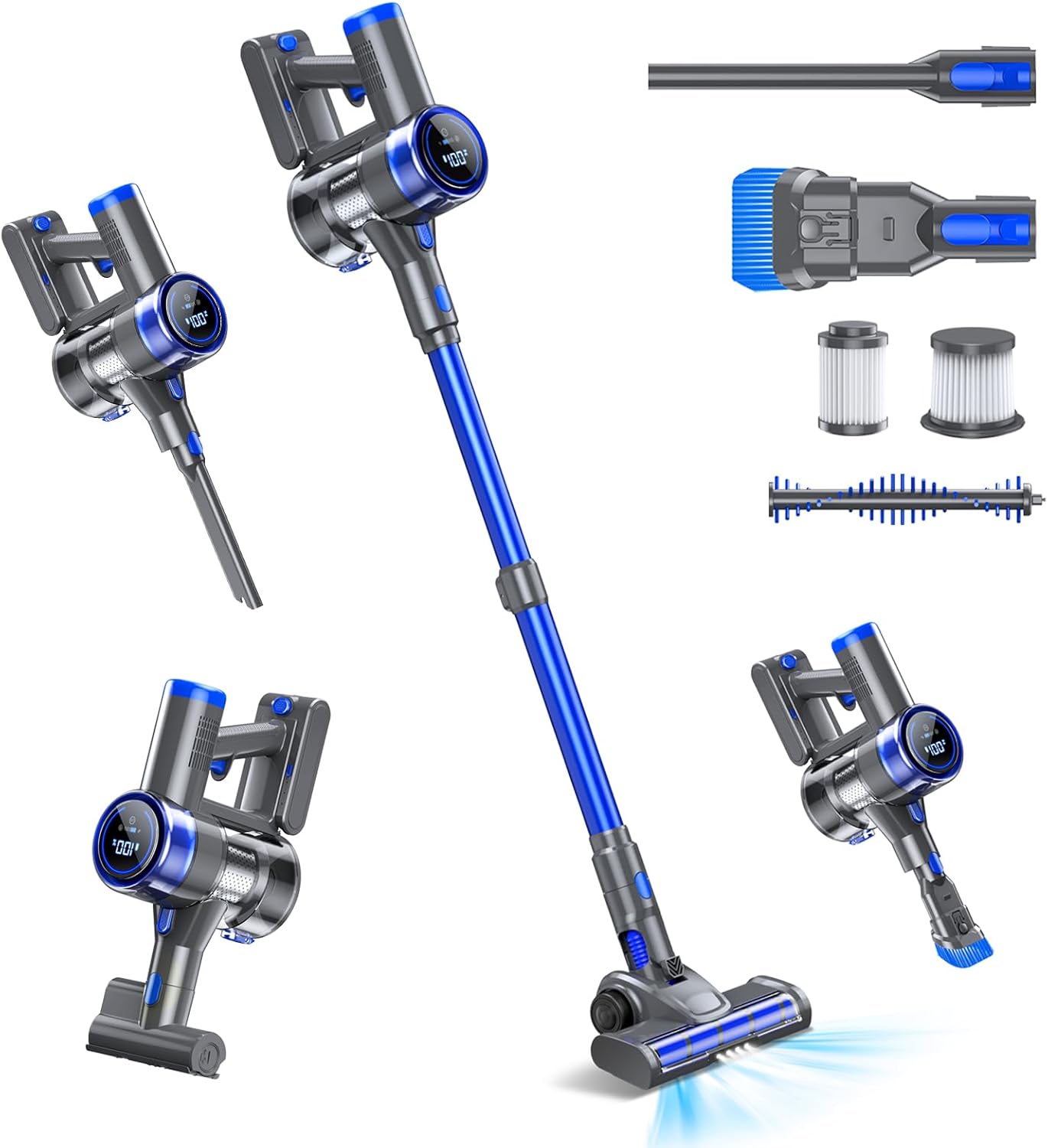 Cordless Vacuum Cleaner, 33KPA/400W Rechargeable Stick Vacuum with 45 Mins Runti...