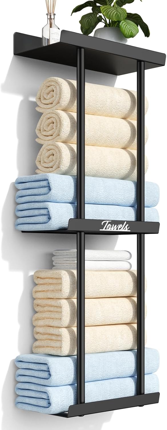 Towel Racks for Bathroom - Bathroom Towel Storage Rack Wall Mounted, Black Wall...