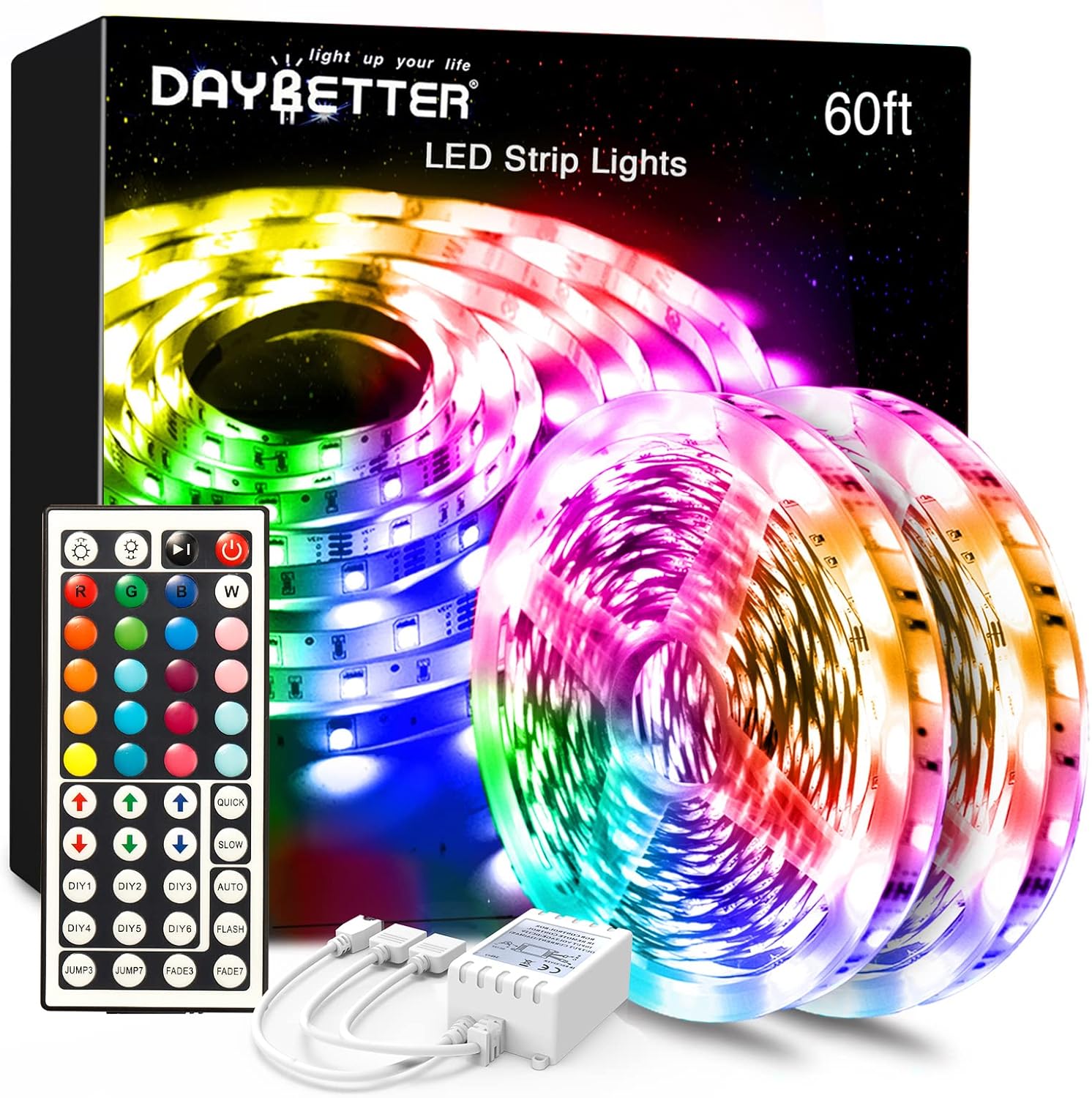 DAYBETTER Led Lights Color Changing Led Strip Lights with Remote Controller 60 f...