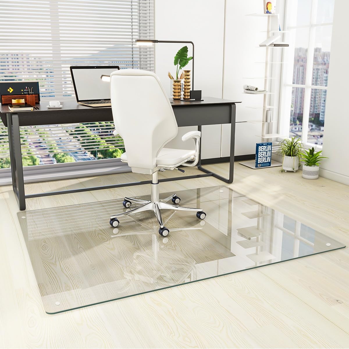 [Tempered Glass] 46" x 55" Glass Chair Mat, Heavy Duty Hard Tempered Glass Mat w...