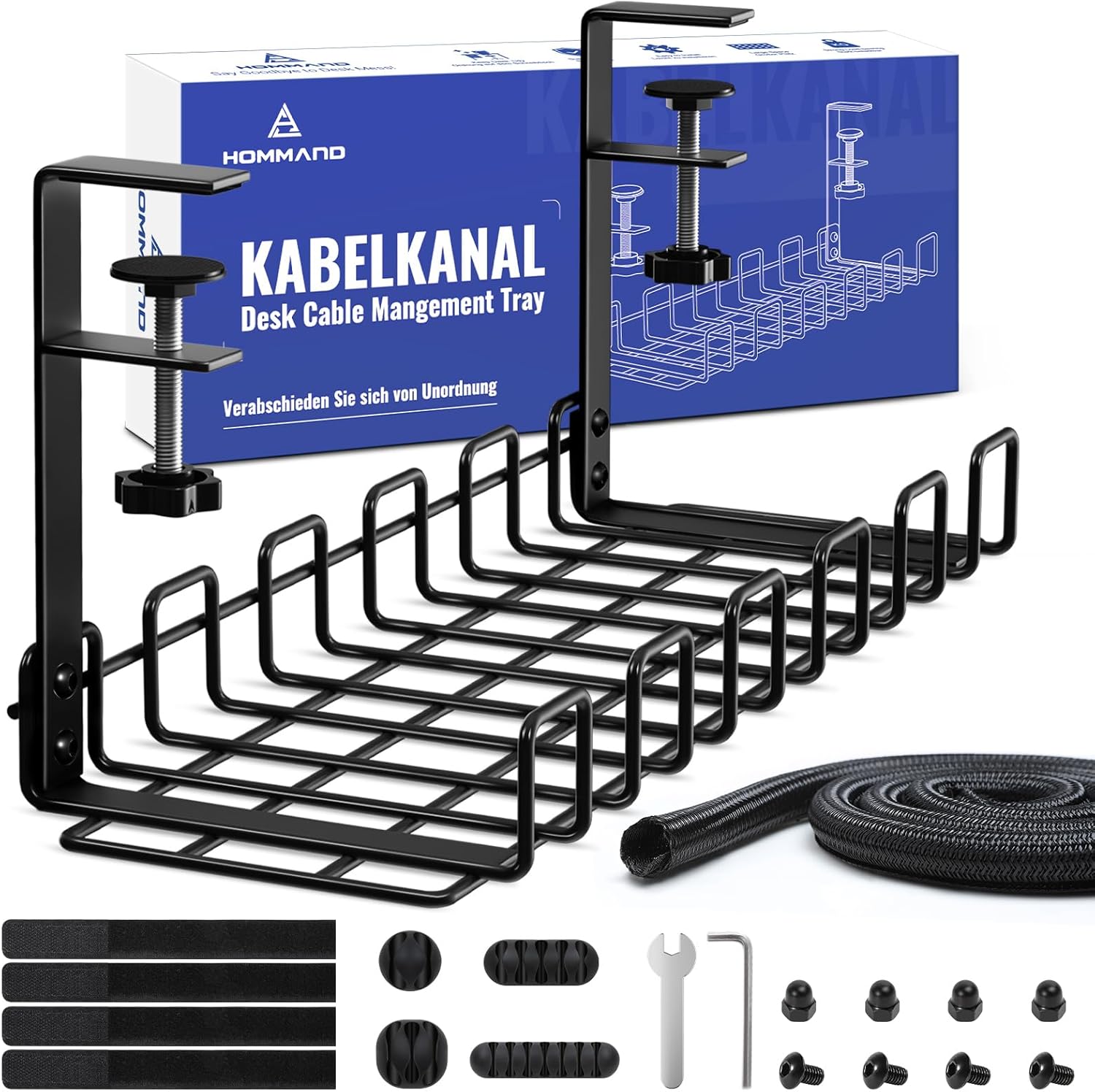 HOMMAND Under Desk Cable Management Tray, Upgraded Wire Management No Drill No S...