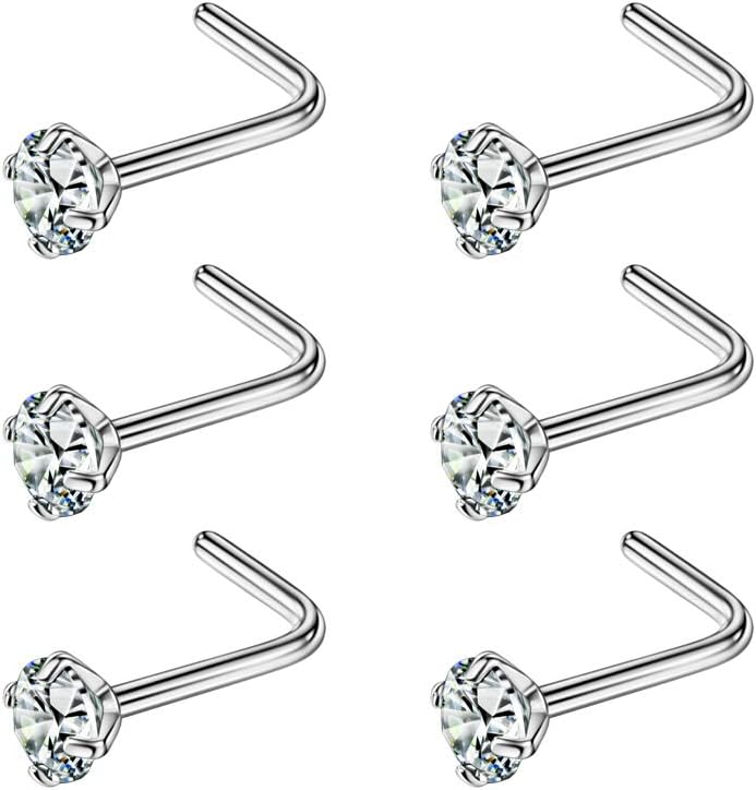 FANSING Nose Studs for Women Men L Shaped Nose Rings Surgical Steel Nostril Pier...