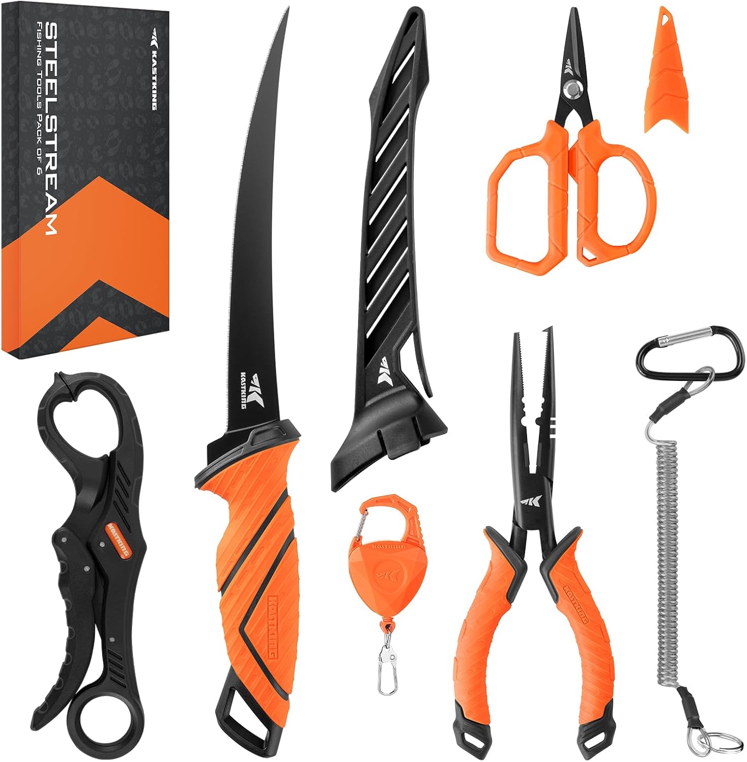 KastKing SteelStream 6pc Fishing Tool Kit - Corrosion Resistant Fishing Pliers w...