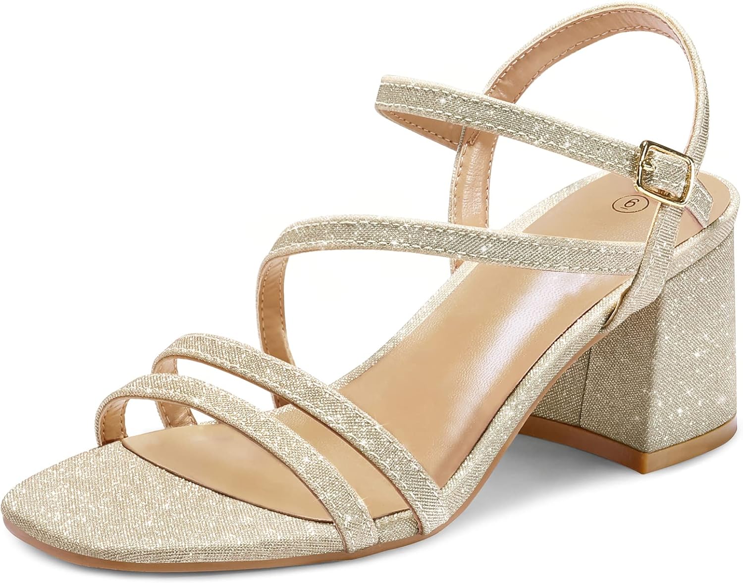 mysoft Women's Strappy Low Chunky Block Heel Sandals Open Toe Dress Shoes 6.5 Go...