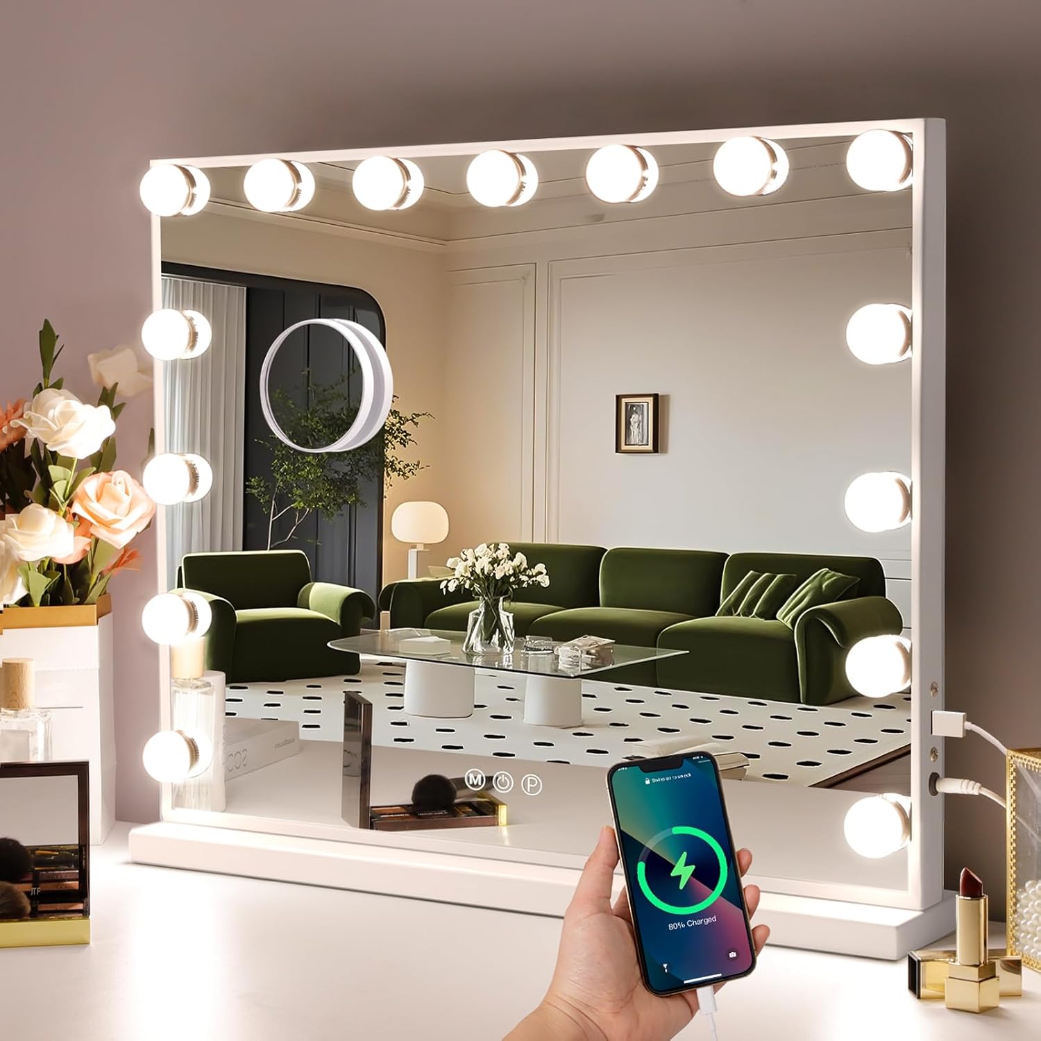 Hansong Wall Mount Vanity Mirror with Lights Hollywood Makeup Mirror with 15 LED...