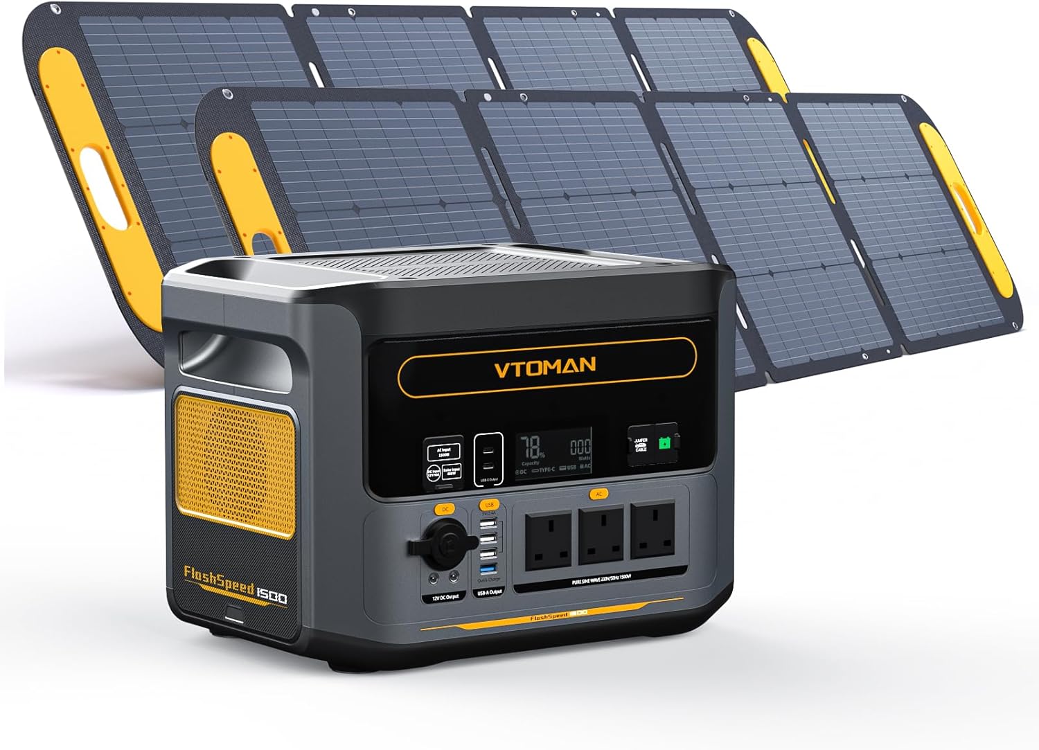 VTOMAN FlashSpeed 1500 Power Station with 2*220W Pro Solar Panel, 1500W/1548Wh L...