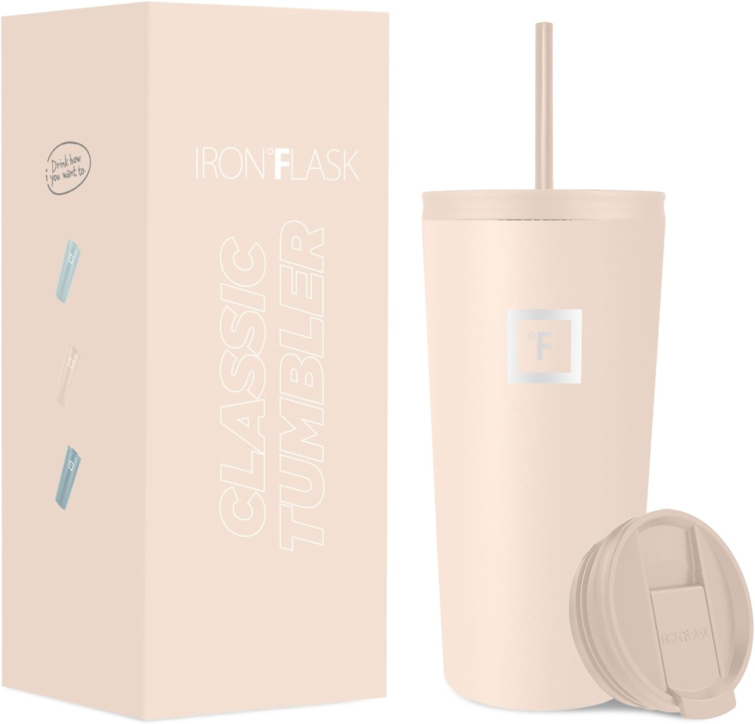IRON °FLASK Classic Tumbler 2.0-2 Lids (Straw/Flip), Vacuum Insulated Stainless...