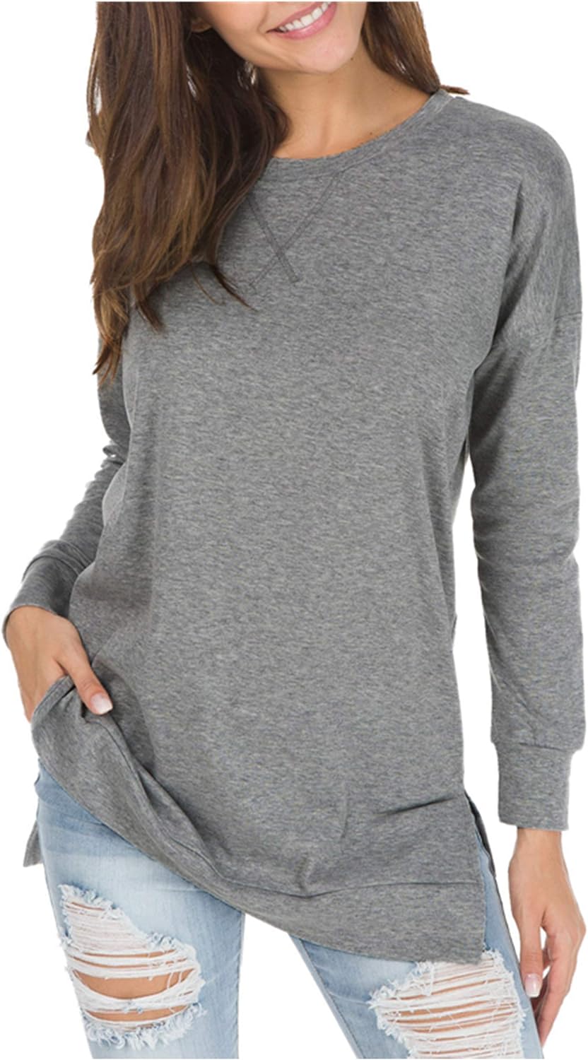 levaca Women's Fall Long Sleeve Side Split Loose Blouses Casual Pullover Tunic T...