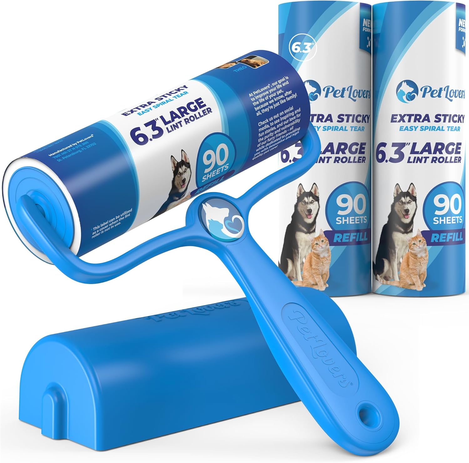 PetLovers 6.3" Large Lint Roller for Pet Hair Extra Sticky 270 Sheets, Ideal for...