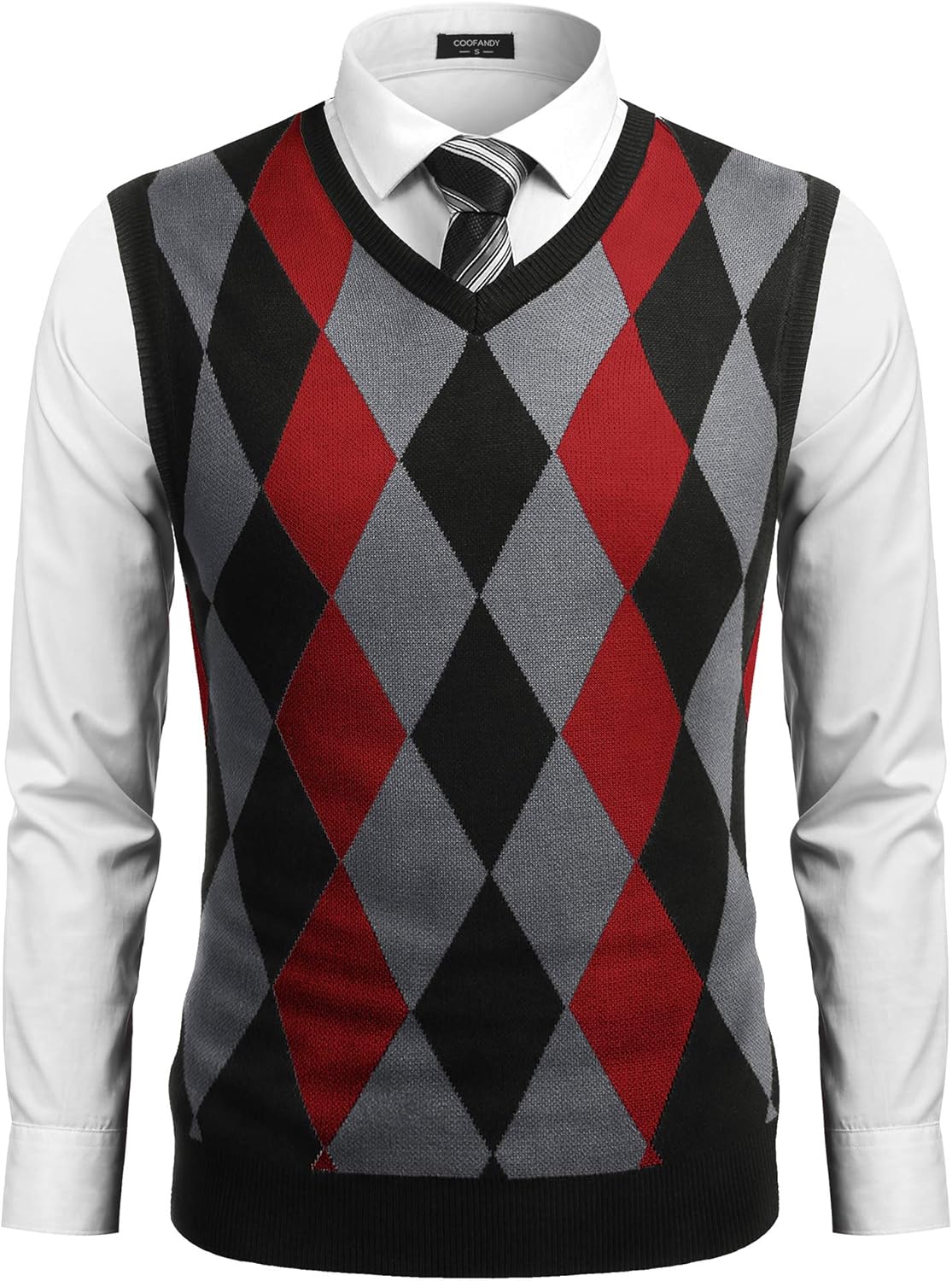 COOFANDY Men's Sleeveless V Neck Pullover Sweater Slim Fit Casual Argyle Sweater...