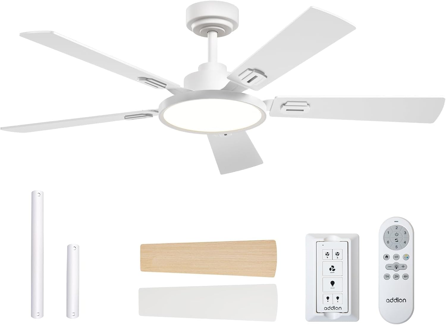 addlon Ceiling Fans with Lights, 52 inch White Ceiling fan with Light and Remote...