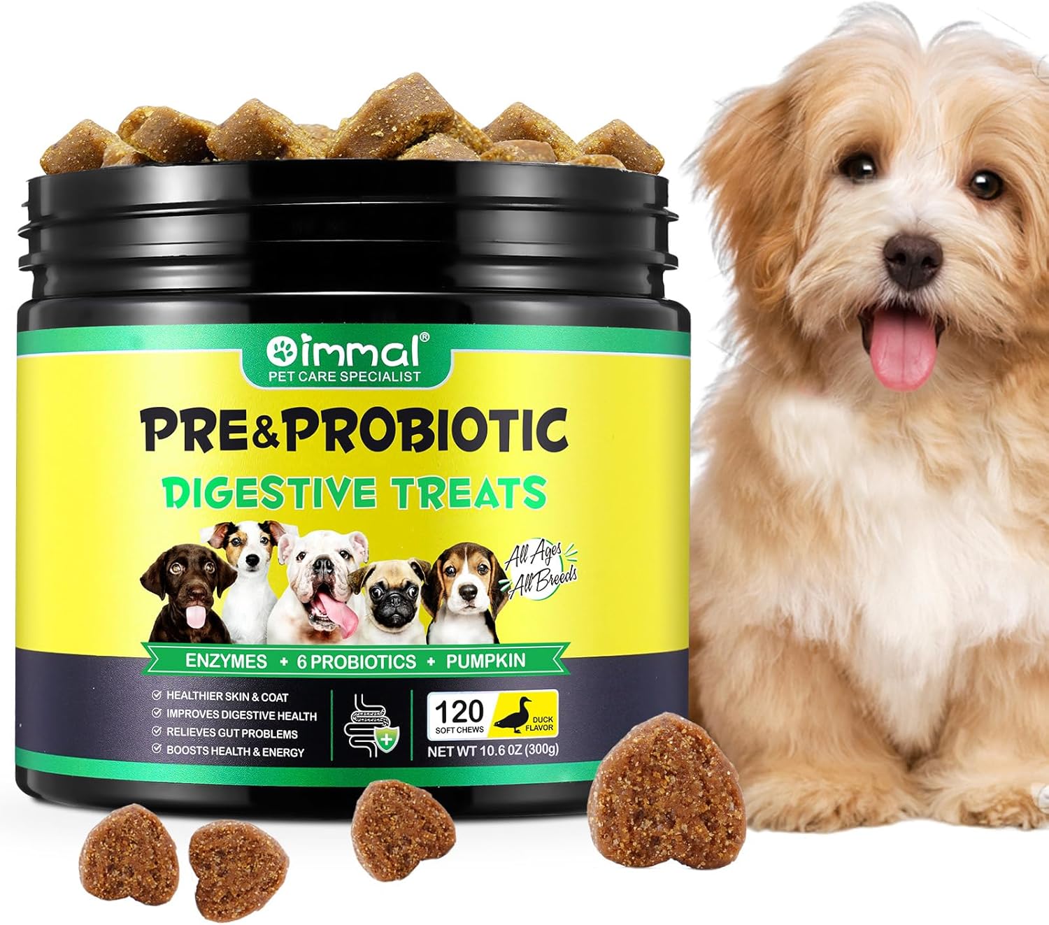 Probiotics for Dogs, Pre & Probiotic Digestive Treats for Dogs, Support Gut Heal...